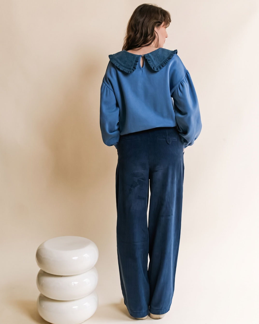 Pantalon - Velours cotelé bleu foncé