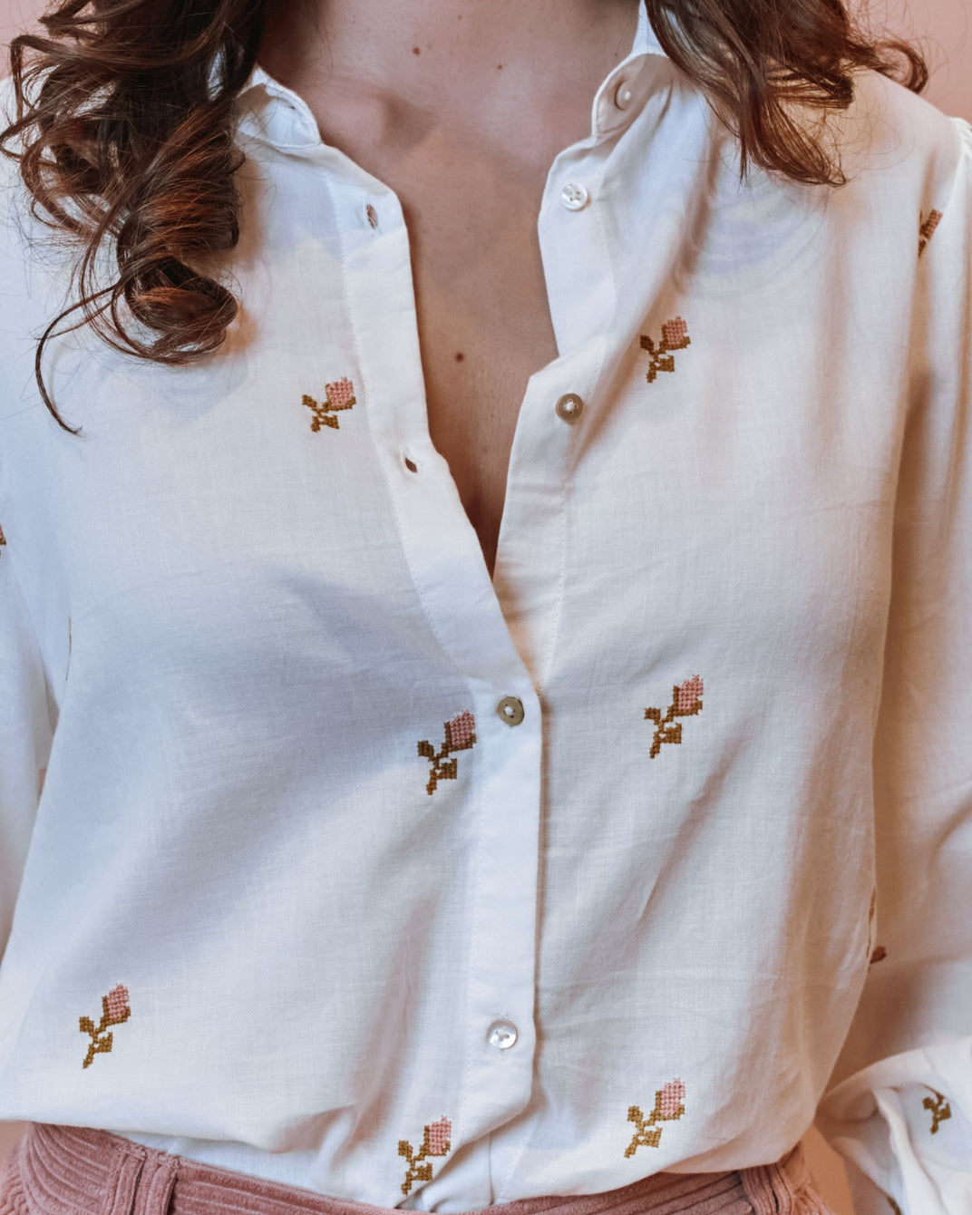 Blouse - Brodée point de croix écru