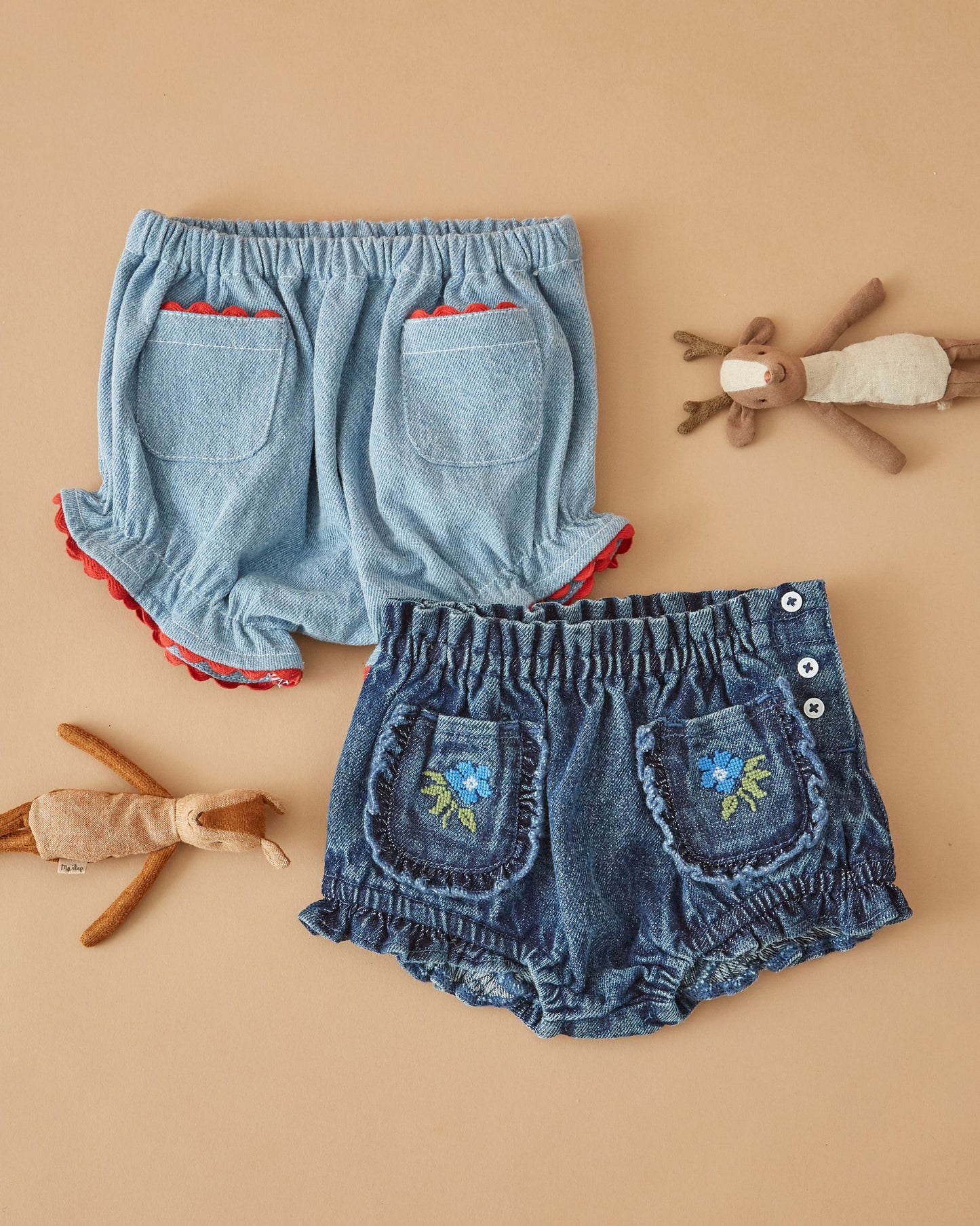 Bloomer - Denim bleu fleur brodée