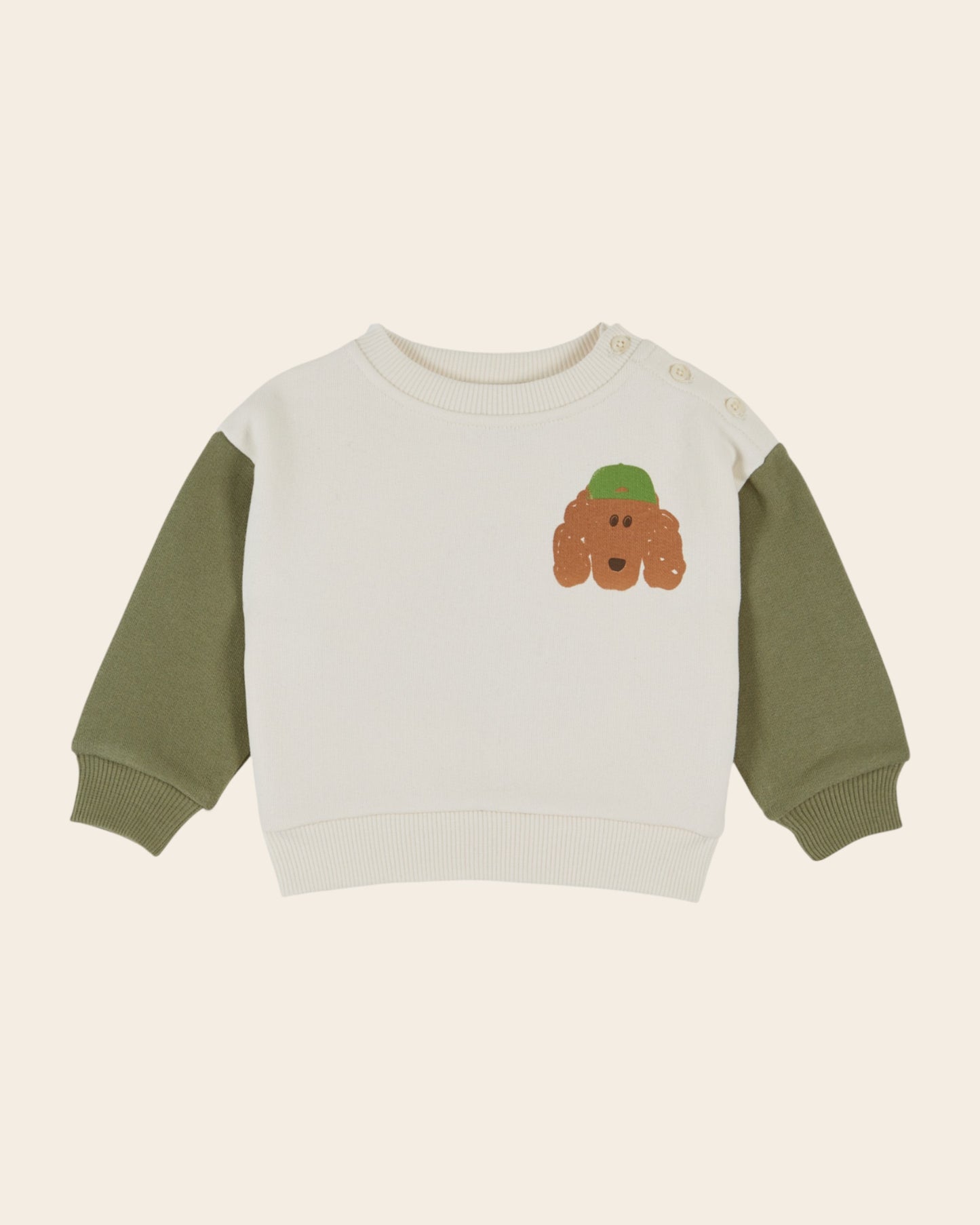 Sweat - Bicolore chien écru et vert
