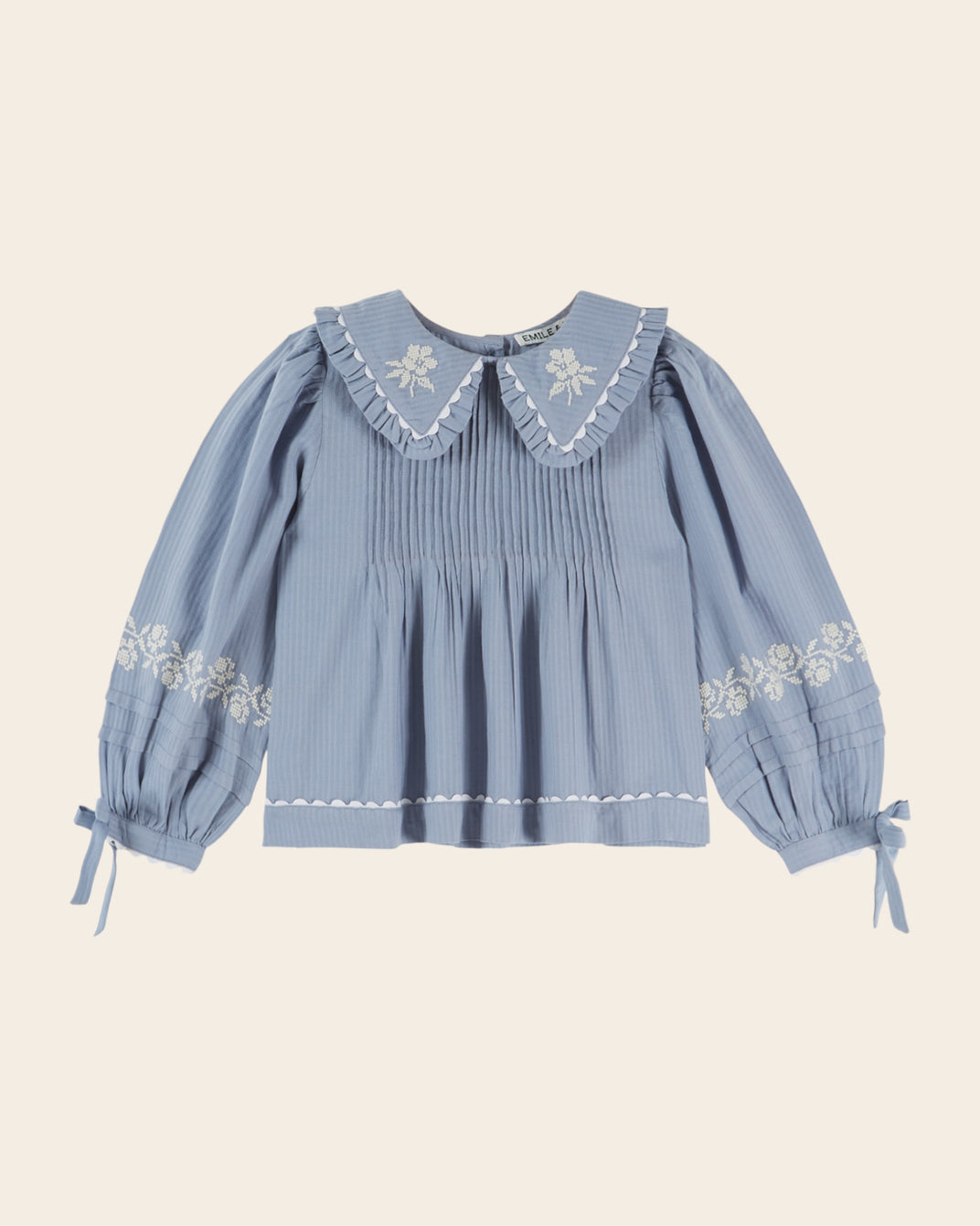 Blouse - Col brodé bleu