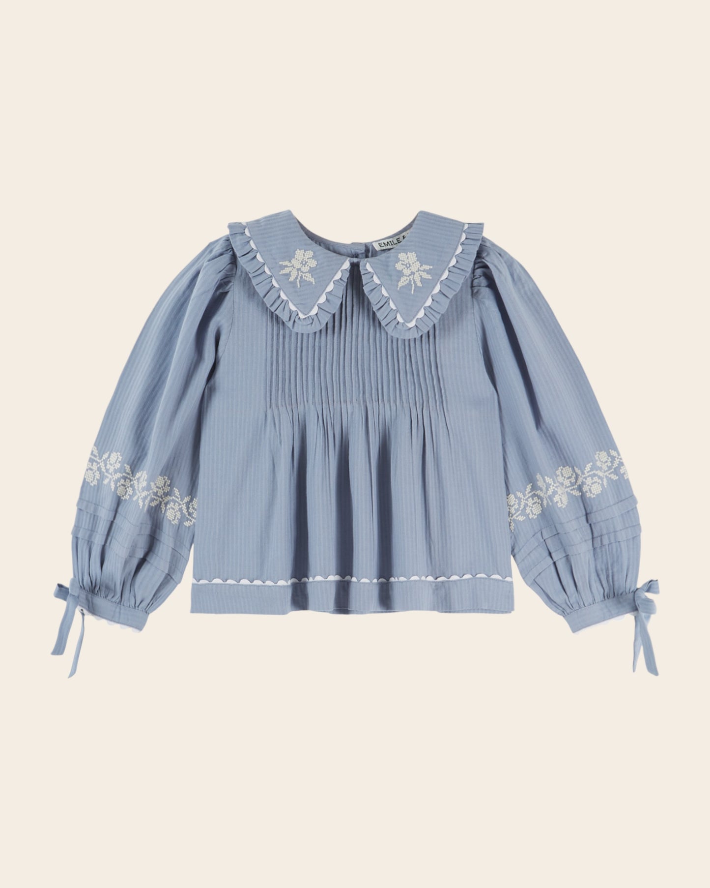 Blouse - Col brodé bleu