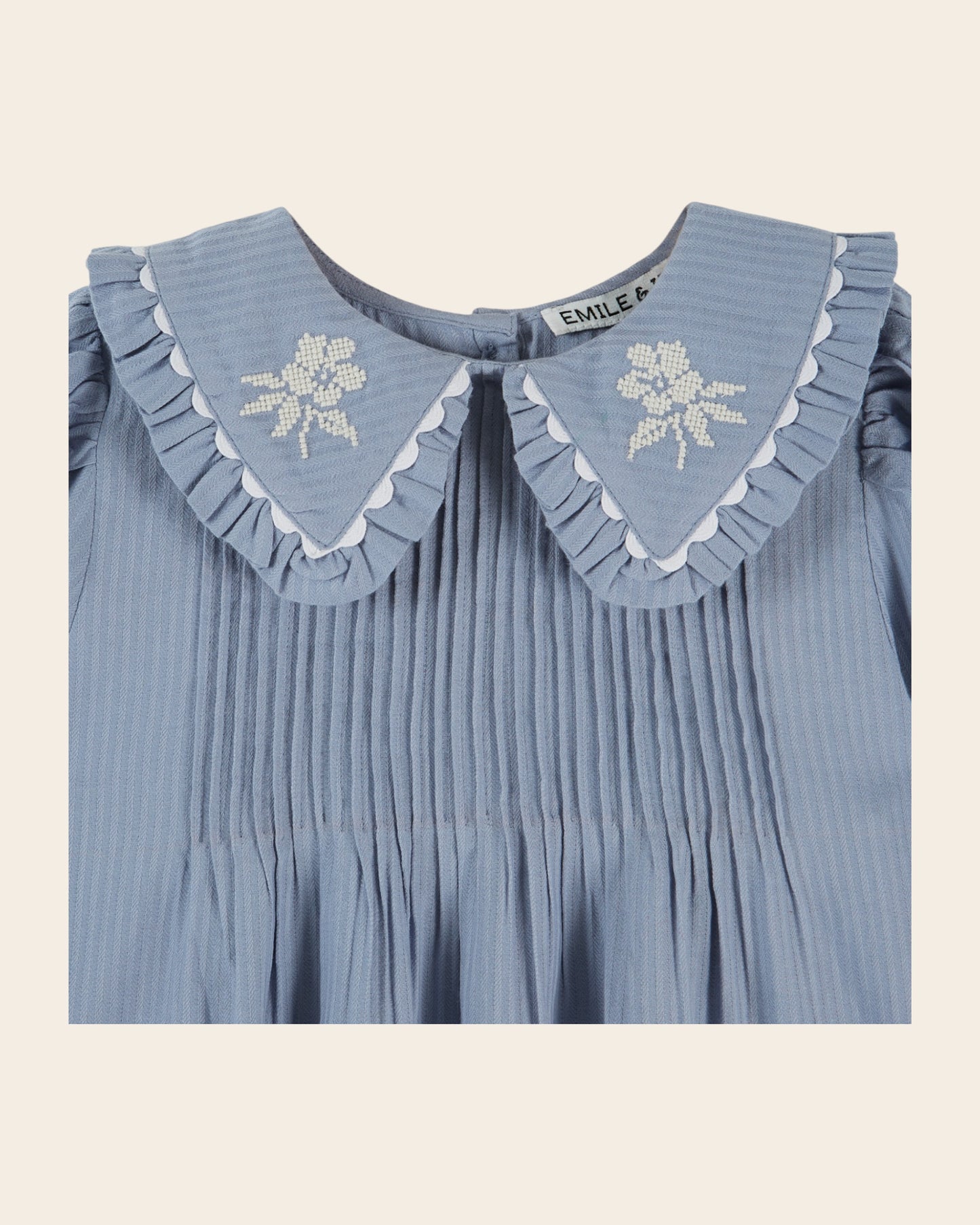 Blouse - Col brodé bleu