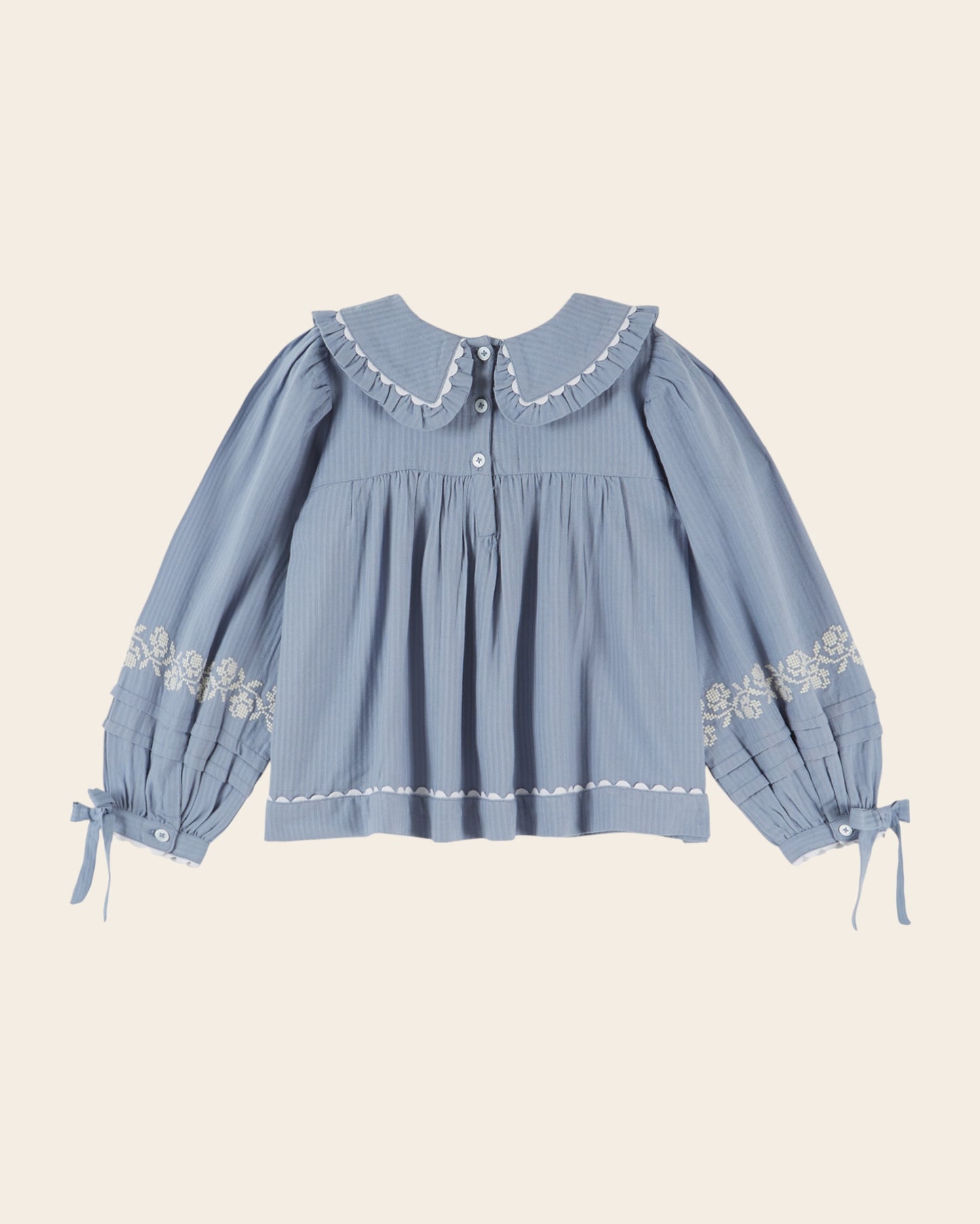 Blouse - Col brodé bleu