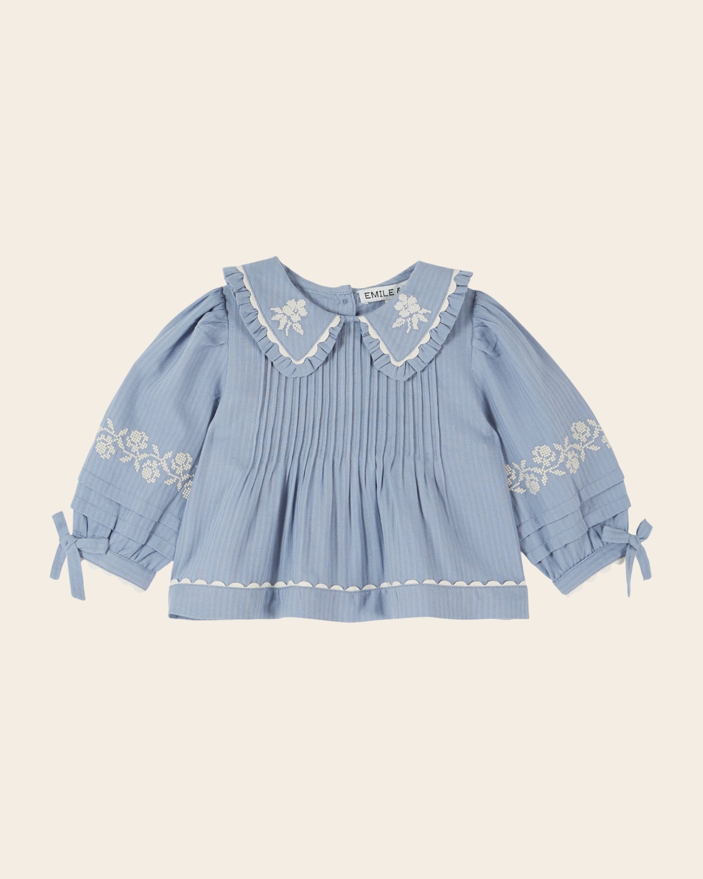 Blouse - Col brodé bleu