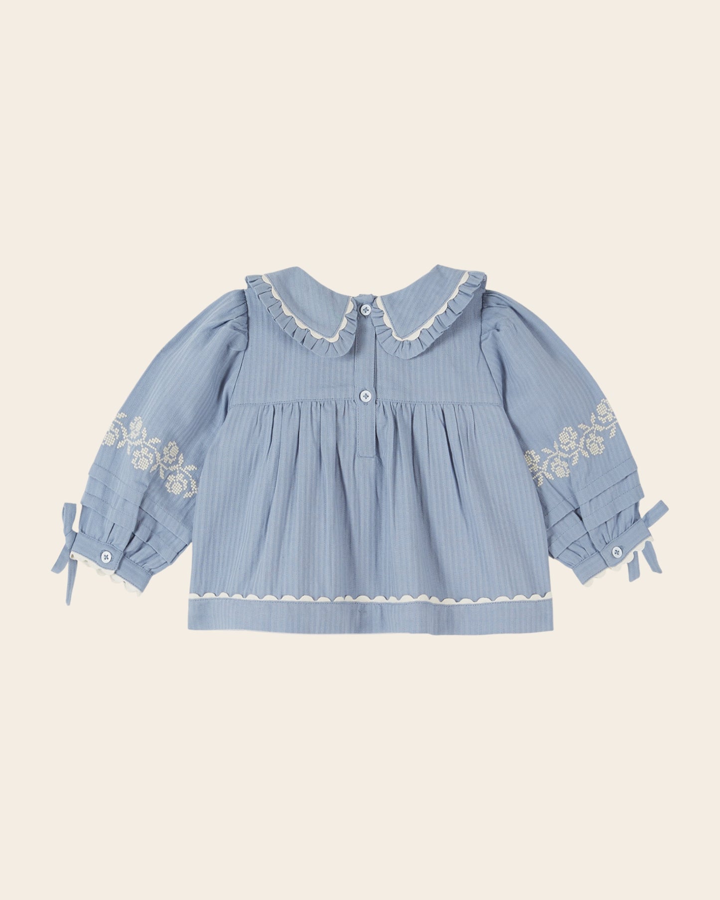 Blouse - Col brodé bleu