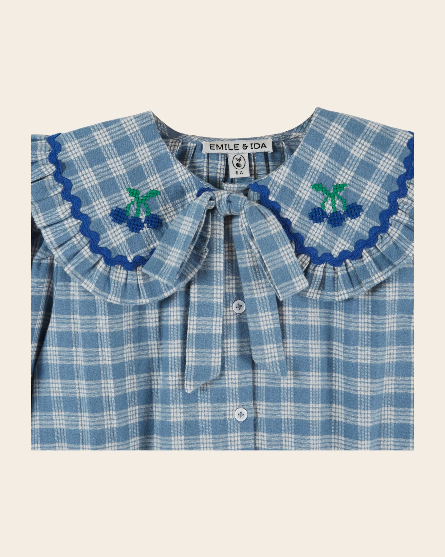 Blouse - Grand col carreaux bleus