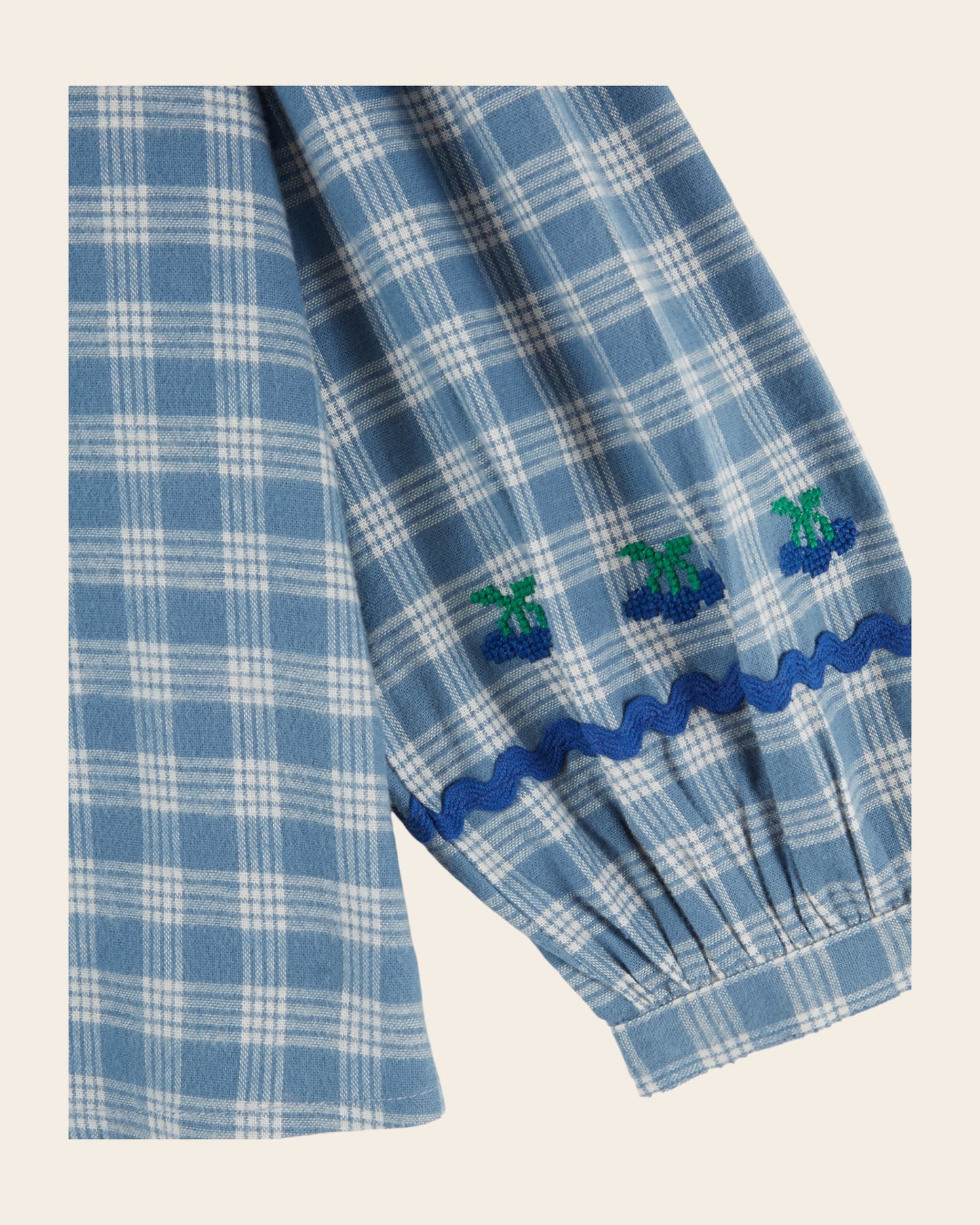 Blouse - Grand col carreaux bleus