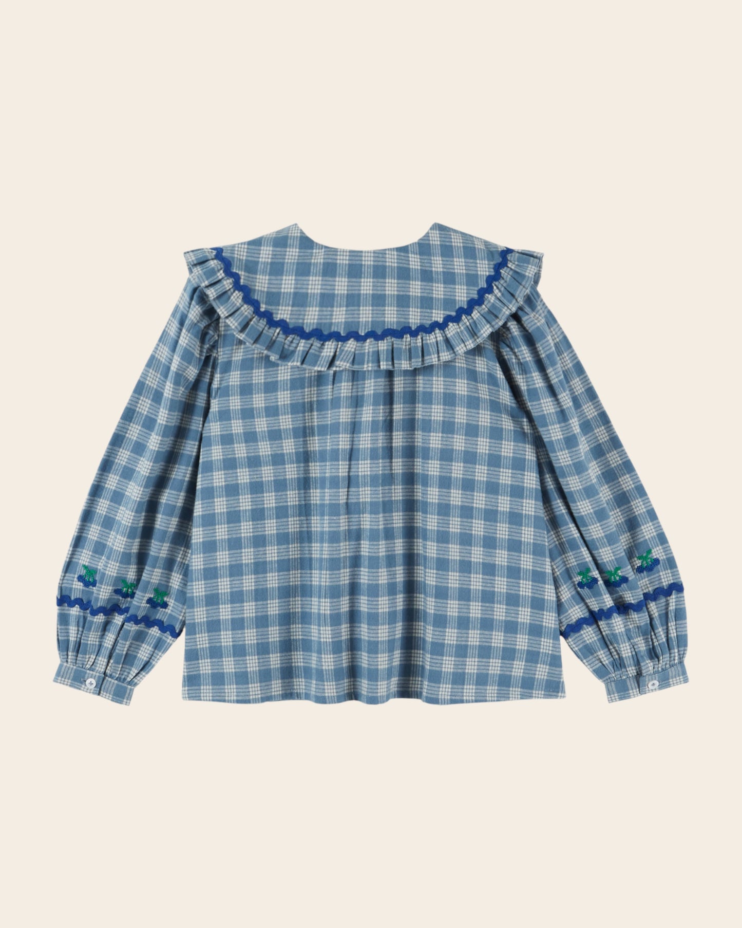Blouse - Grand col carreaux bleus