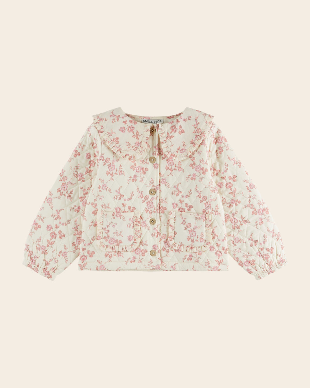 Veste matelassée - Fleurie écru et rose