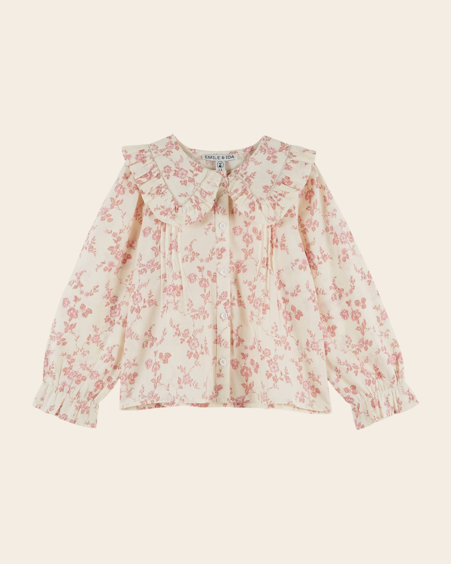 Blouse - Grand col fleuri écru et rose