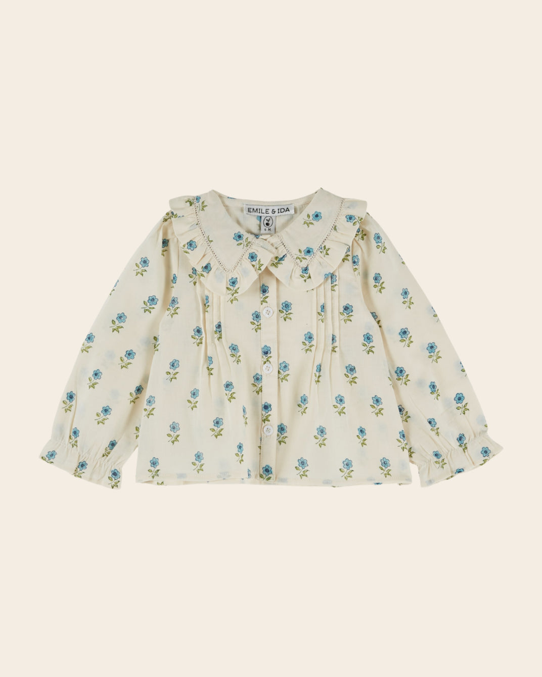 Blouse - Grand col fleuri écru