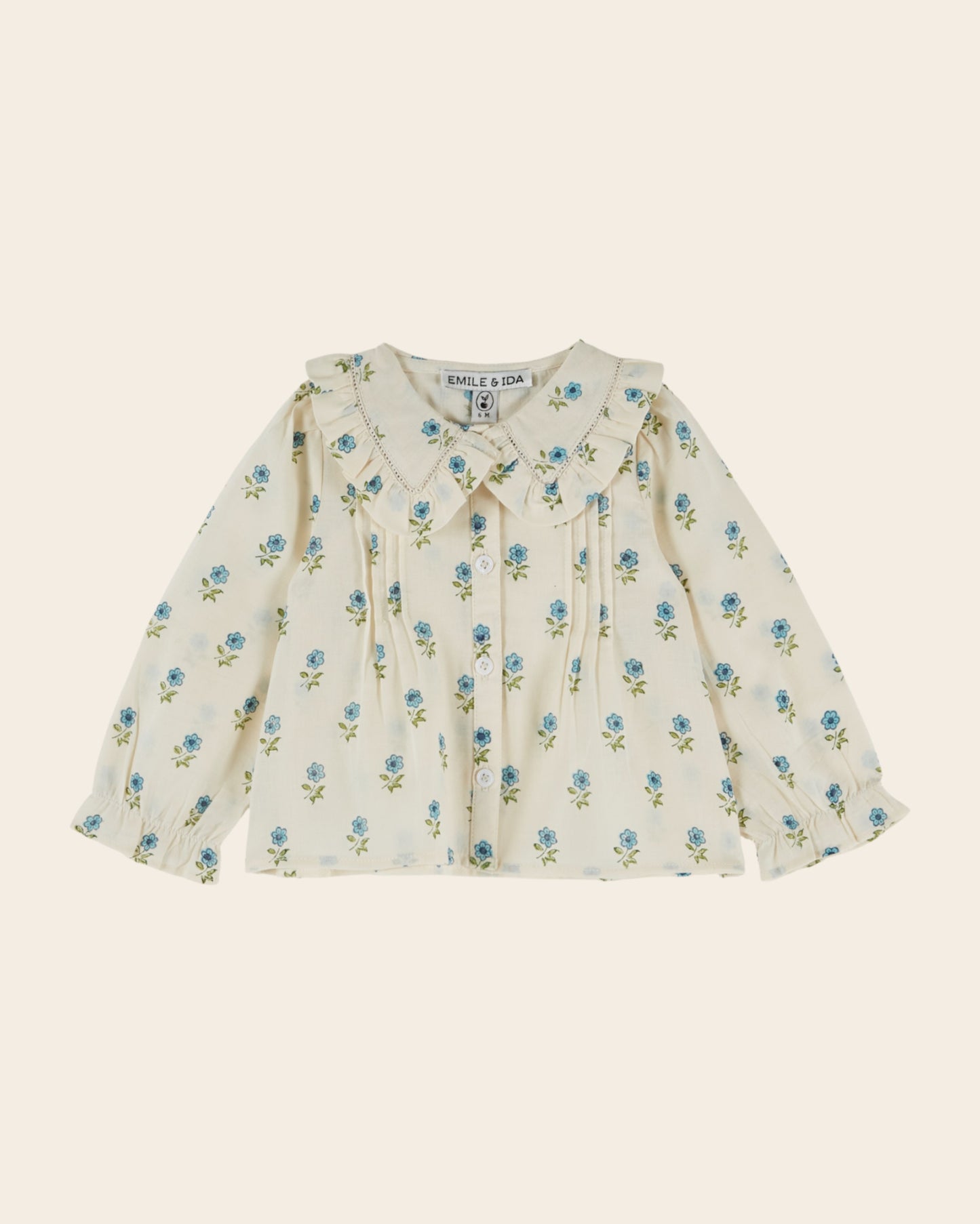 Blouse - Grand col fleuri écru