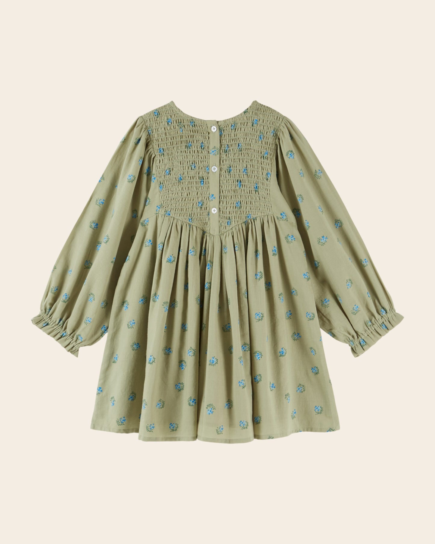 Robe - Smockée fleuri vert