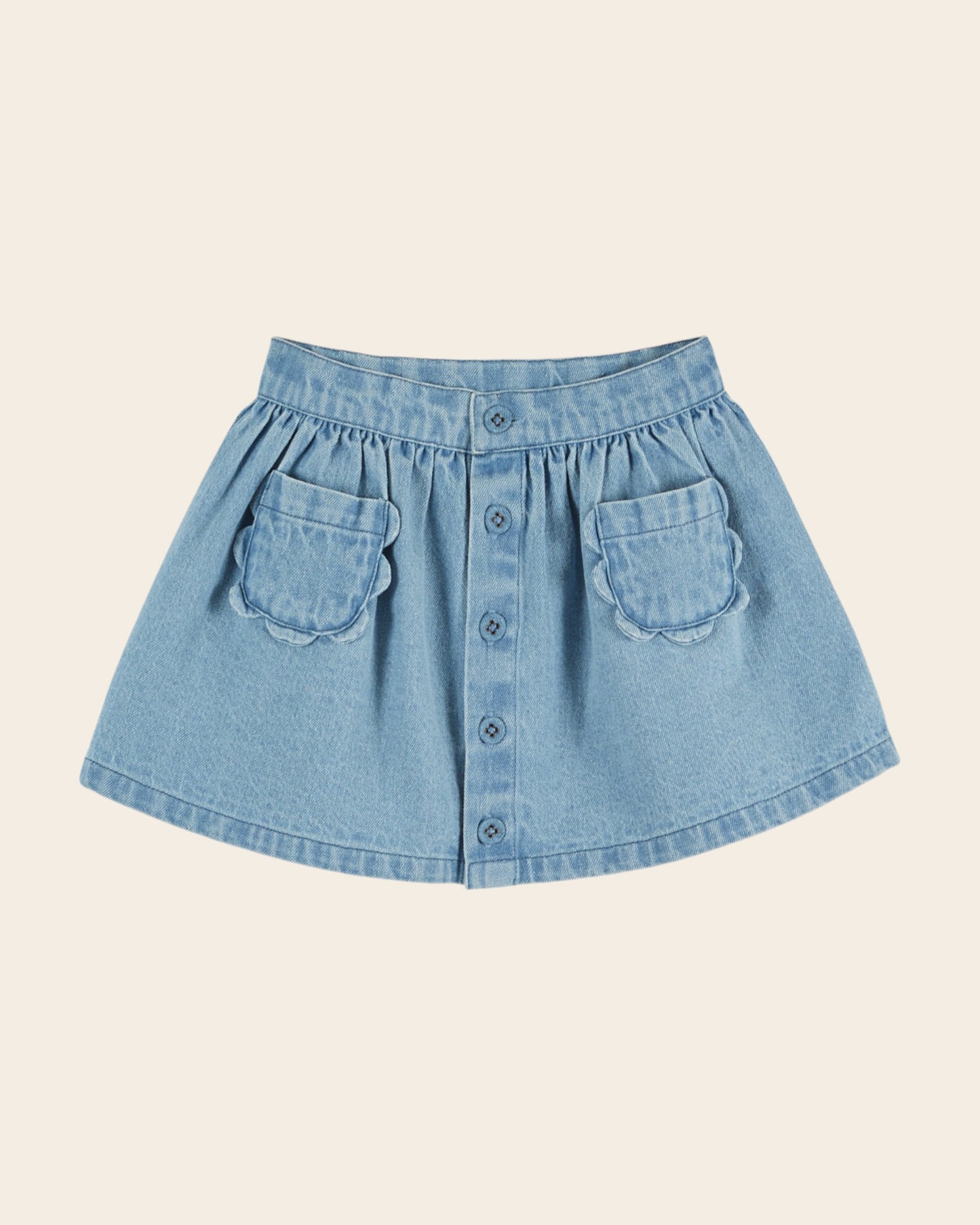 Jupe - Poches fleurs denim light