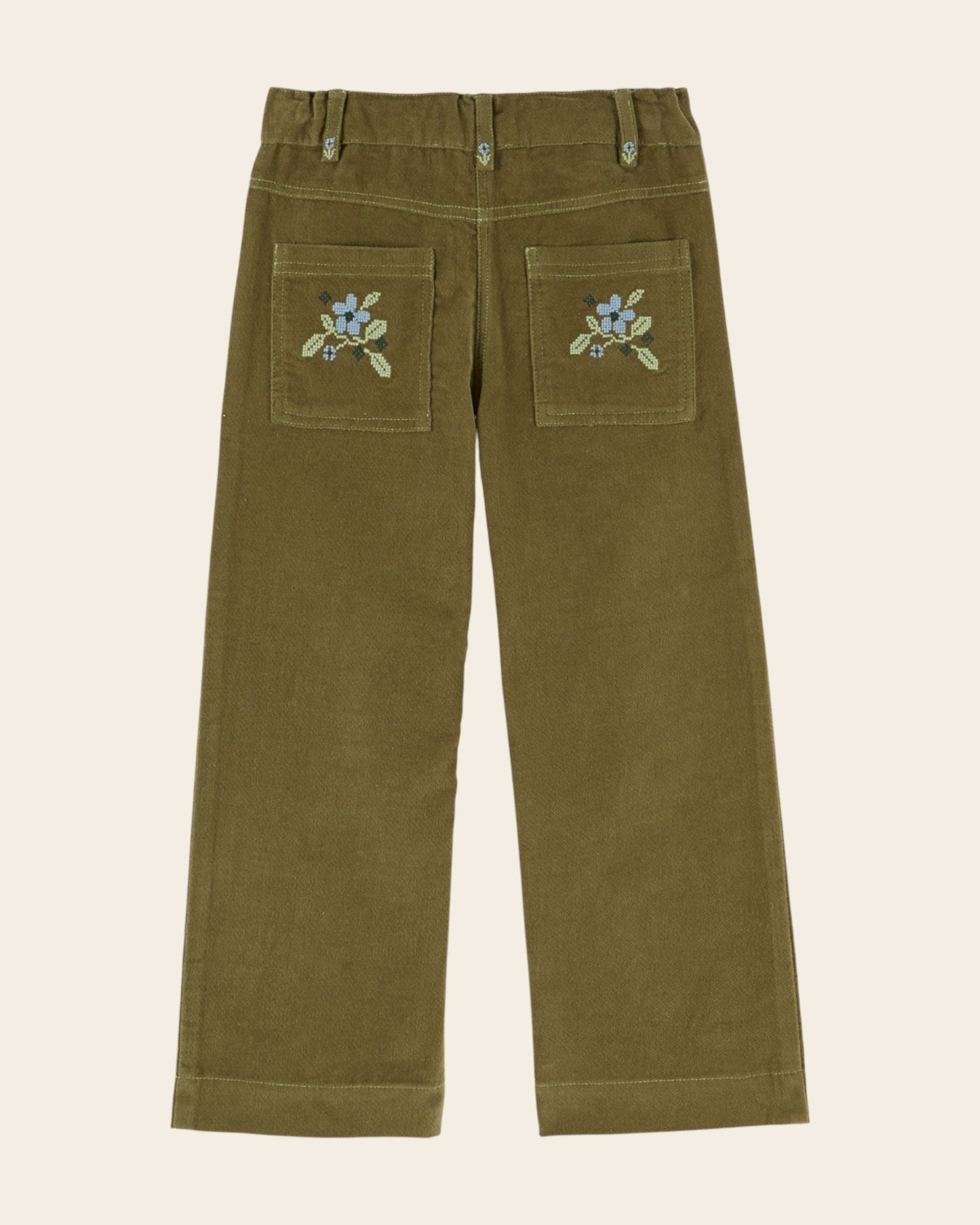 Pantalon - Poches brodées velours vert