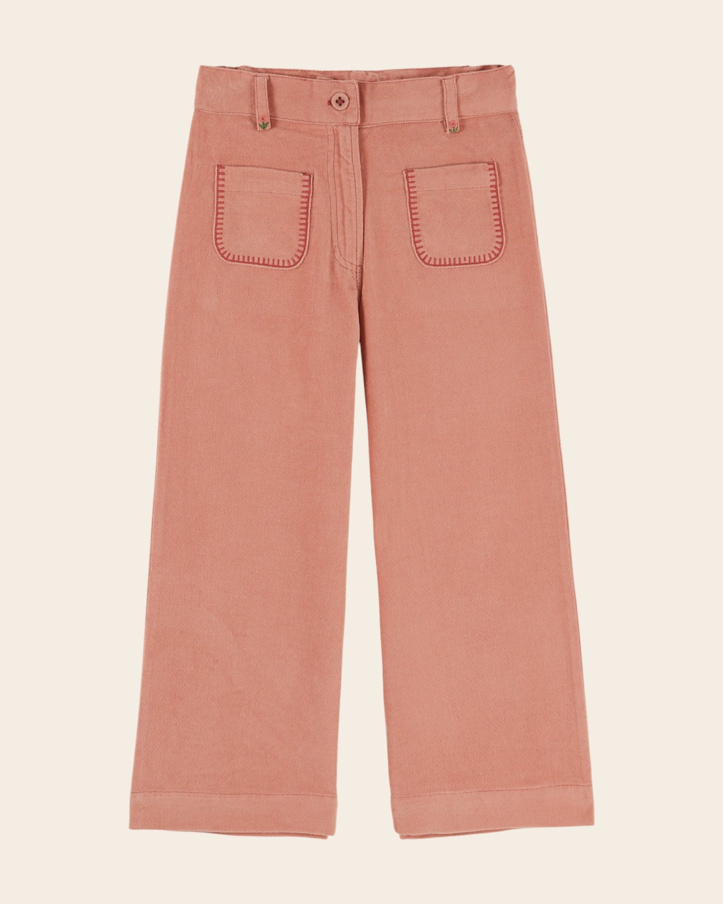 Pantalon - Poches brodées velours rose