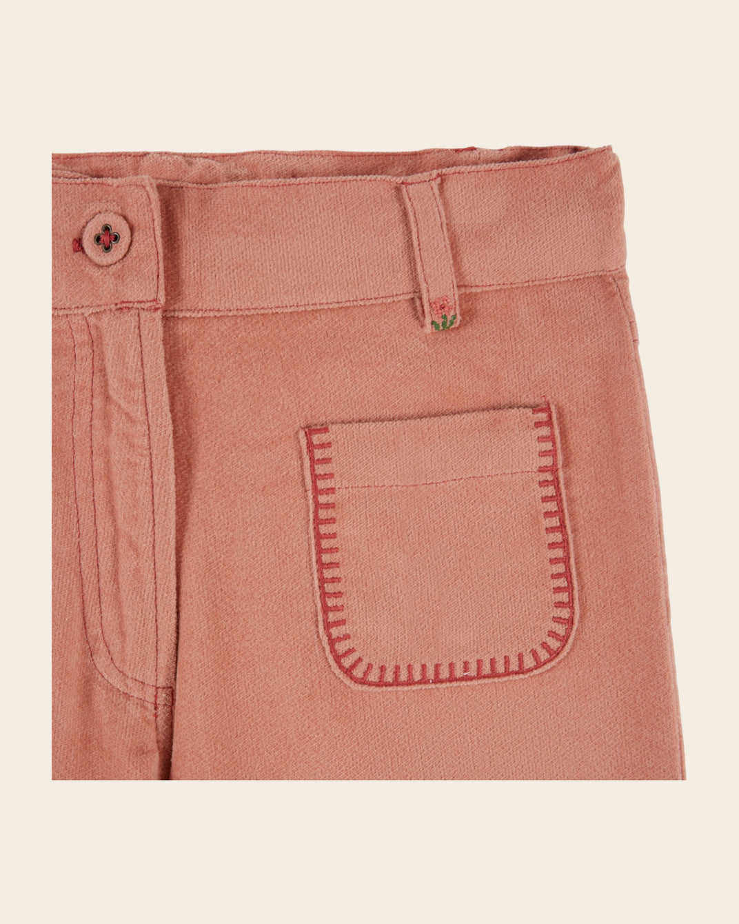 Pantalon - Poches brodées velours rose
