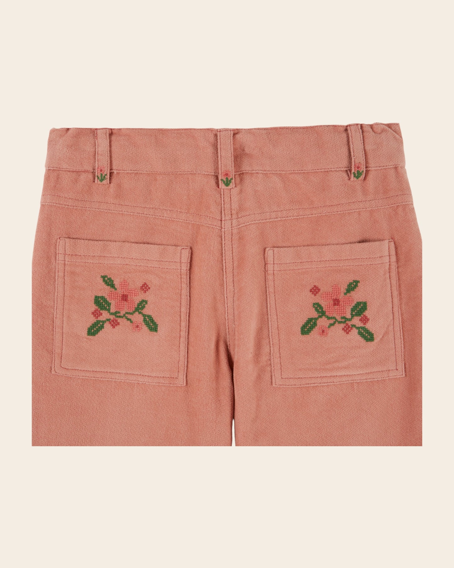 Pantalon - Poches brodées velours rose