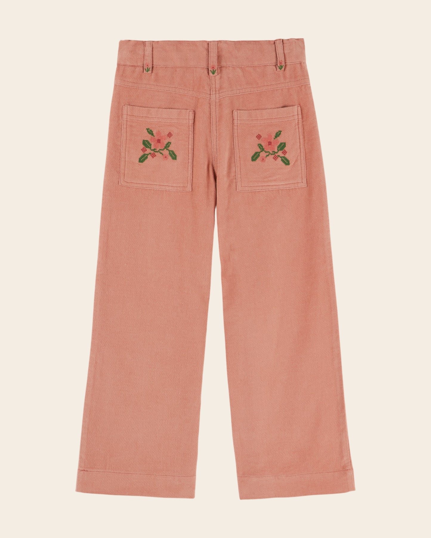 Pantalon - Poches brodées velours rose