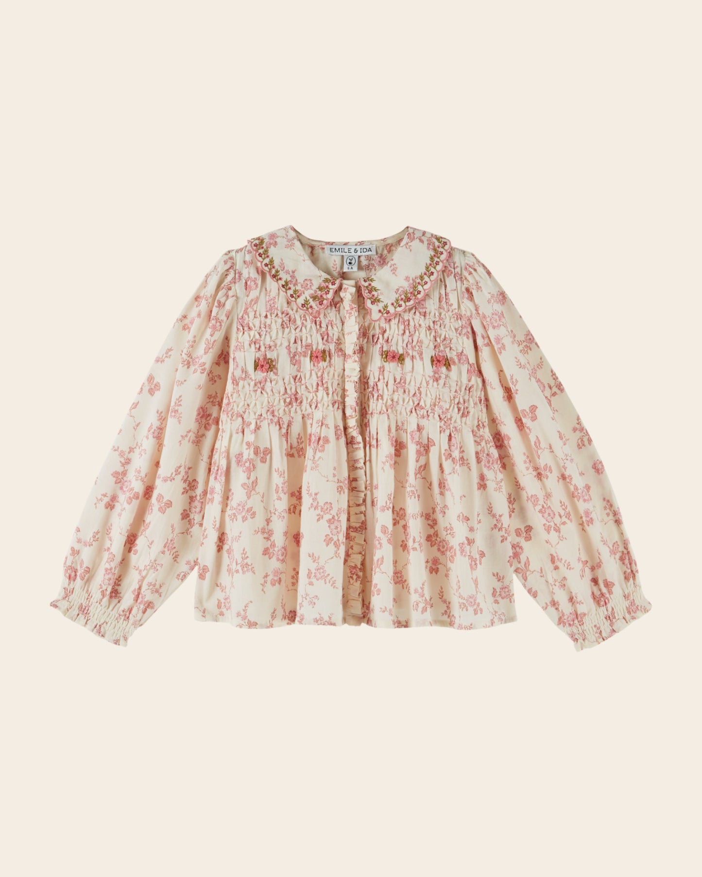 Blouse - Smockée écru et rose