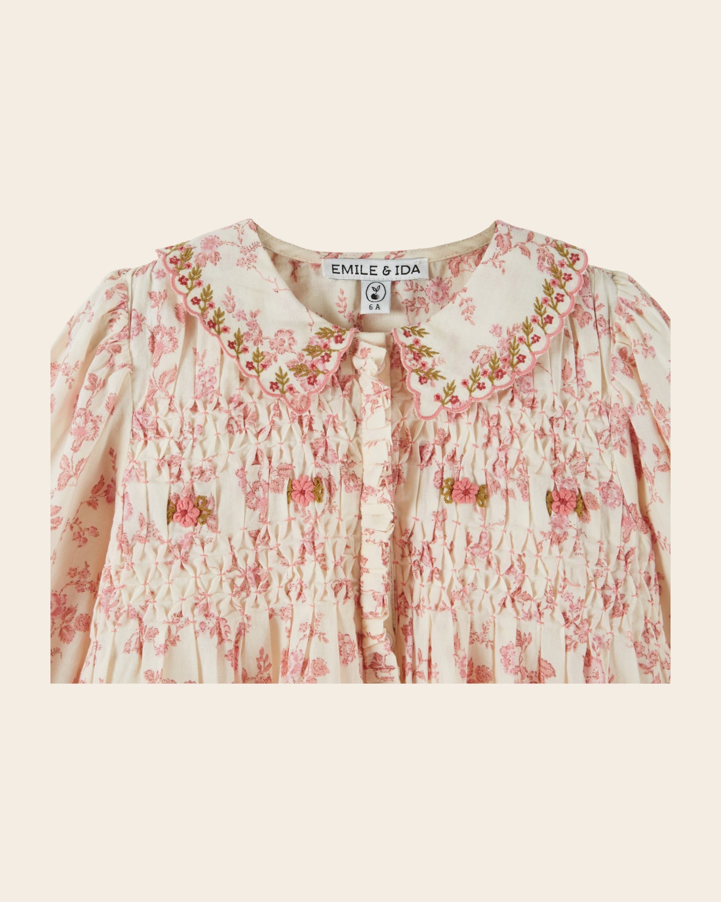 Blouse - Smockée écru et rose