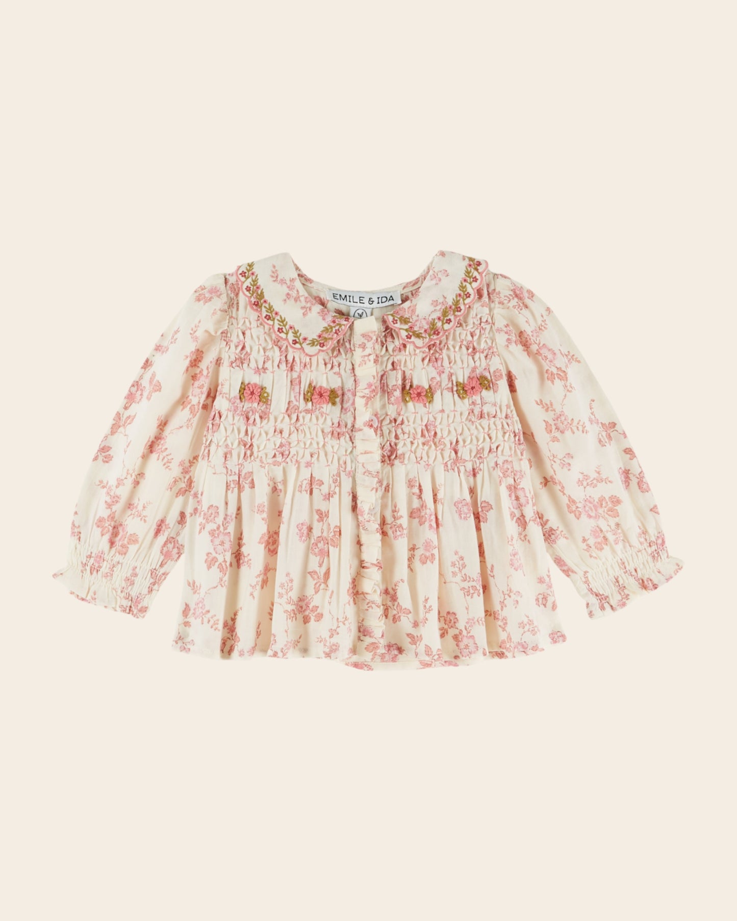 Blouse - Smockée écru et rose