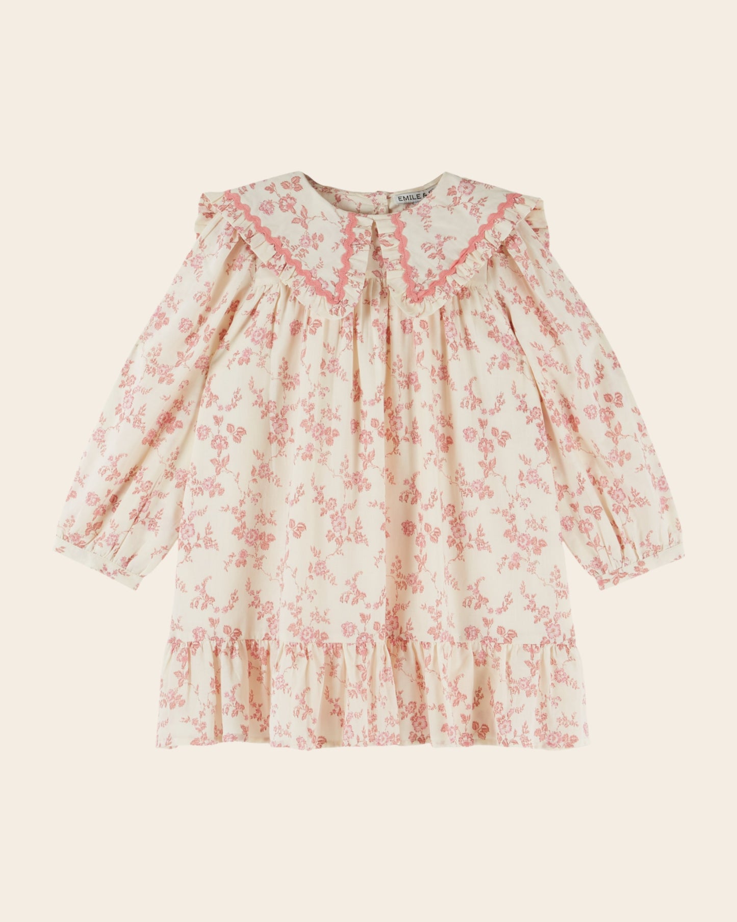 Robe - Grand col fleuri écru et rose