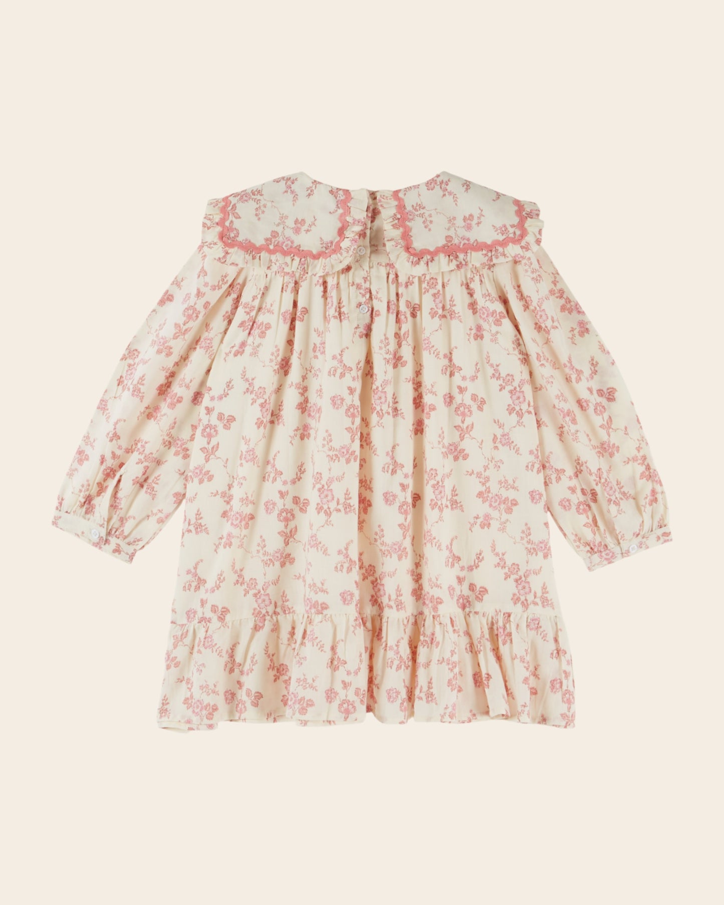 Robe - Grand col fleuri écru et rose