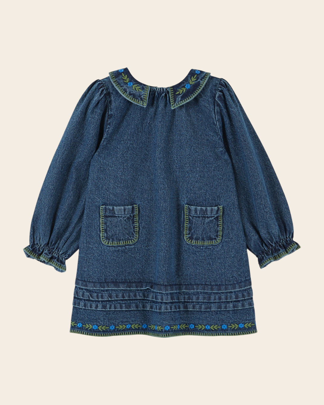 Robe - Brodée denim bleu