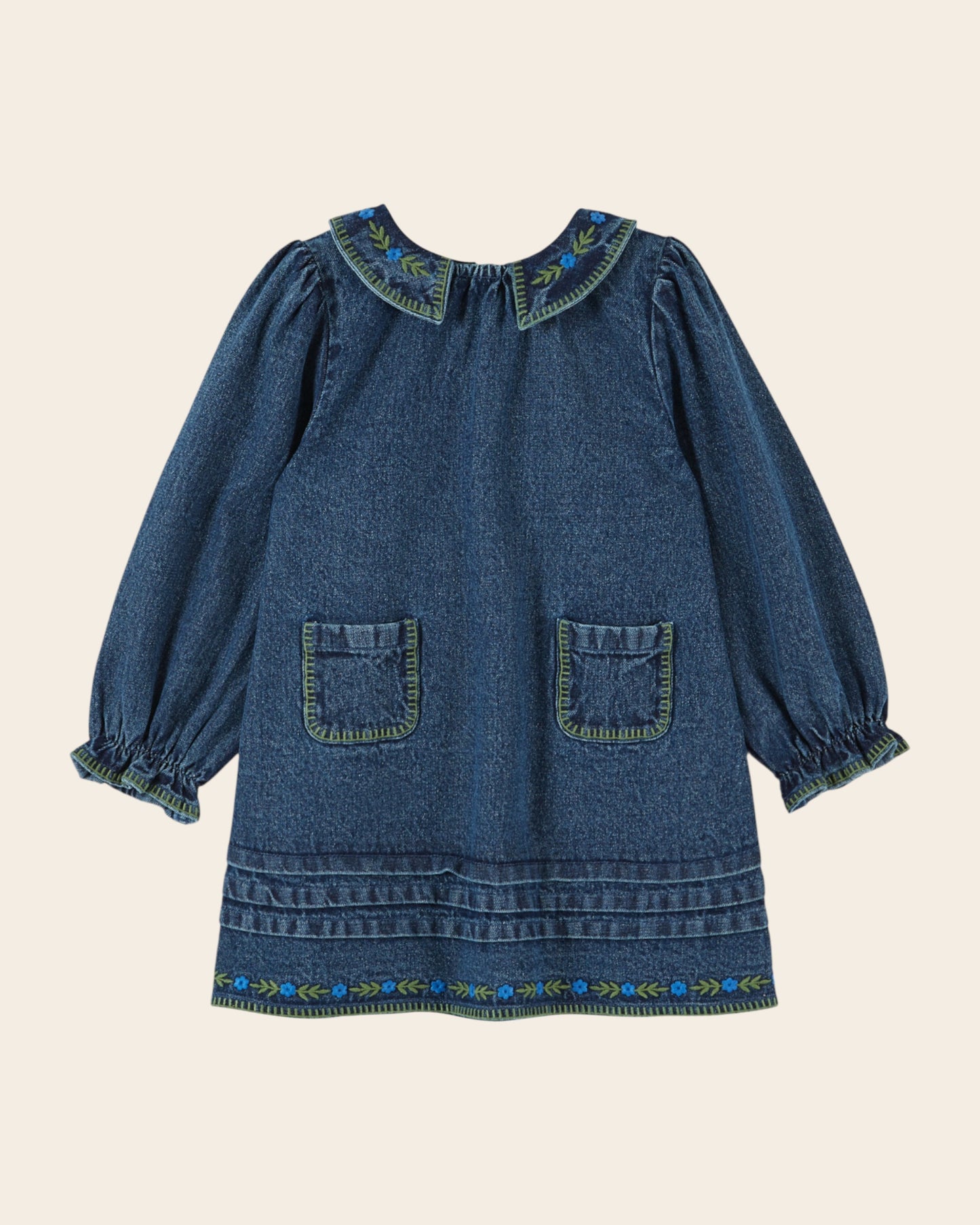 Robe - Brodée denim bleu