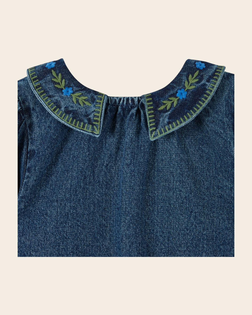 Robe - Brodée denim bleu