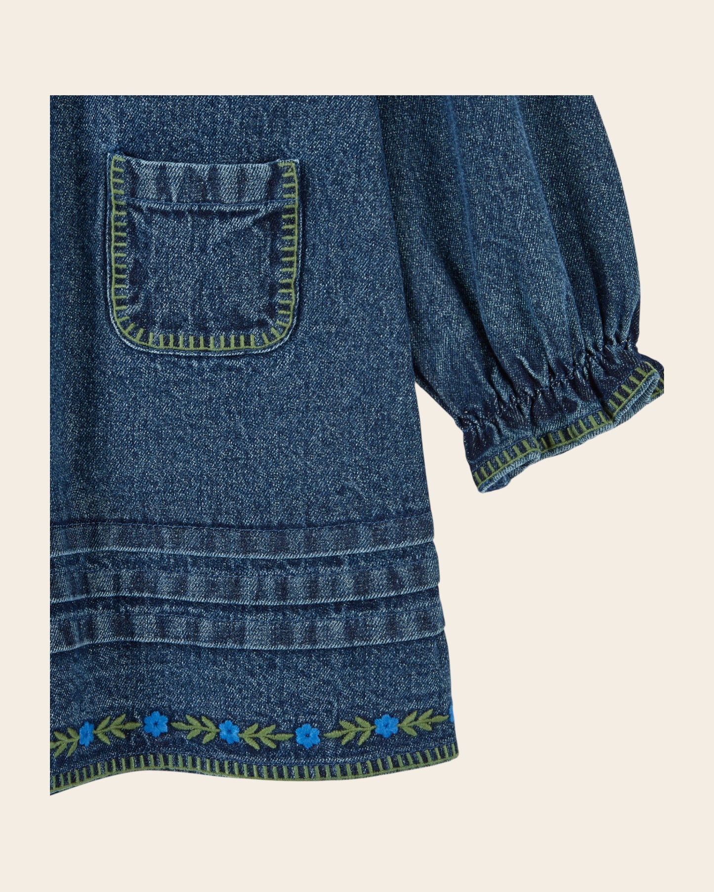 Robe - Brodée denim bleu