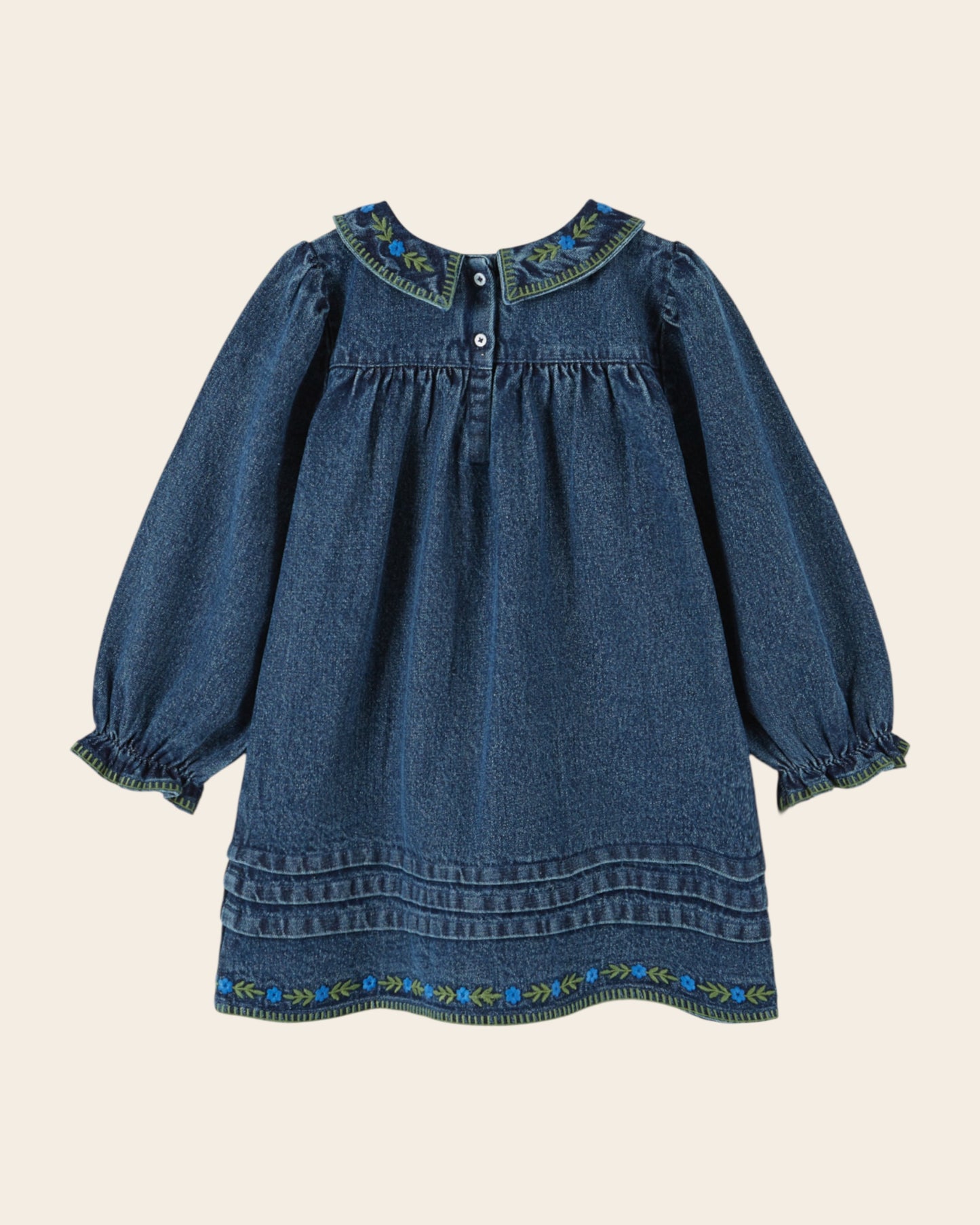 Robe - Brodée denim bleu