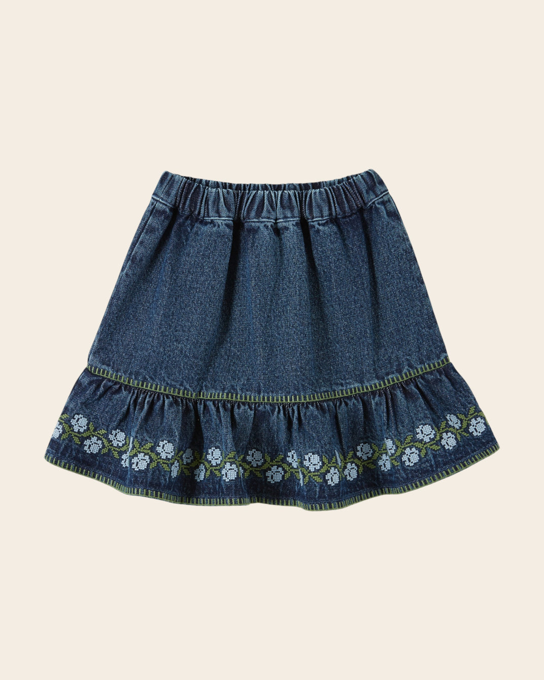 Jupe - Fleurie denim bleu