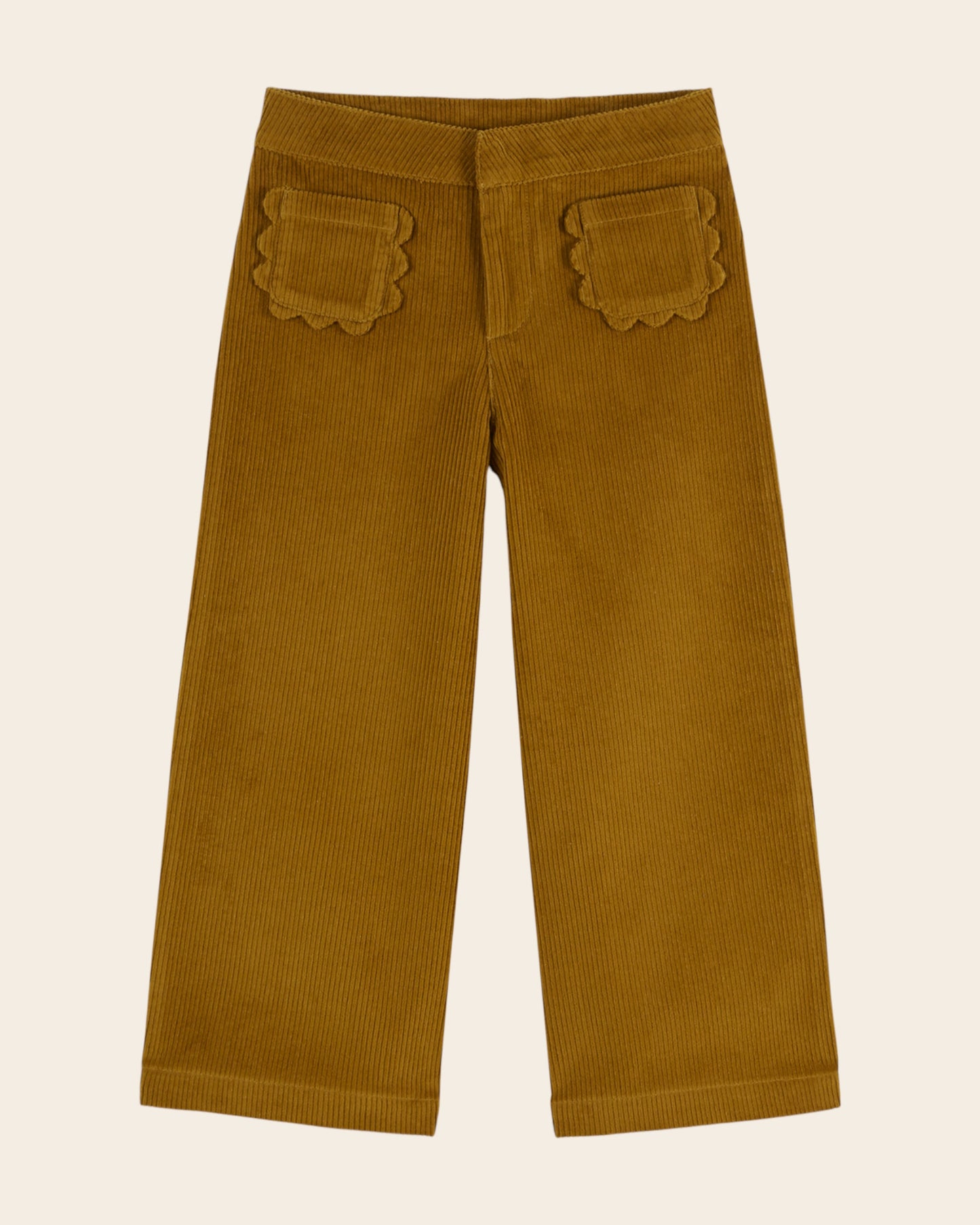 Pantalon - Velours poches fleurs olive