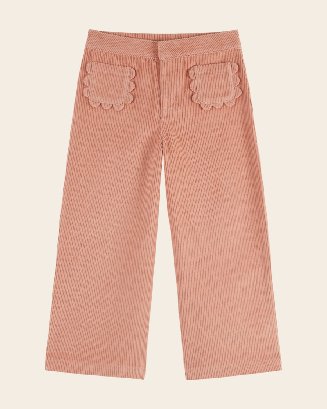 Pantalon - Velours poches fleurs rose