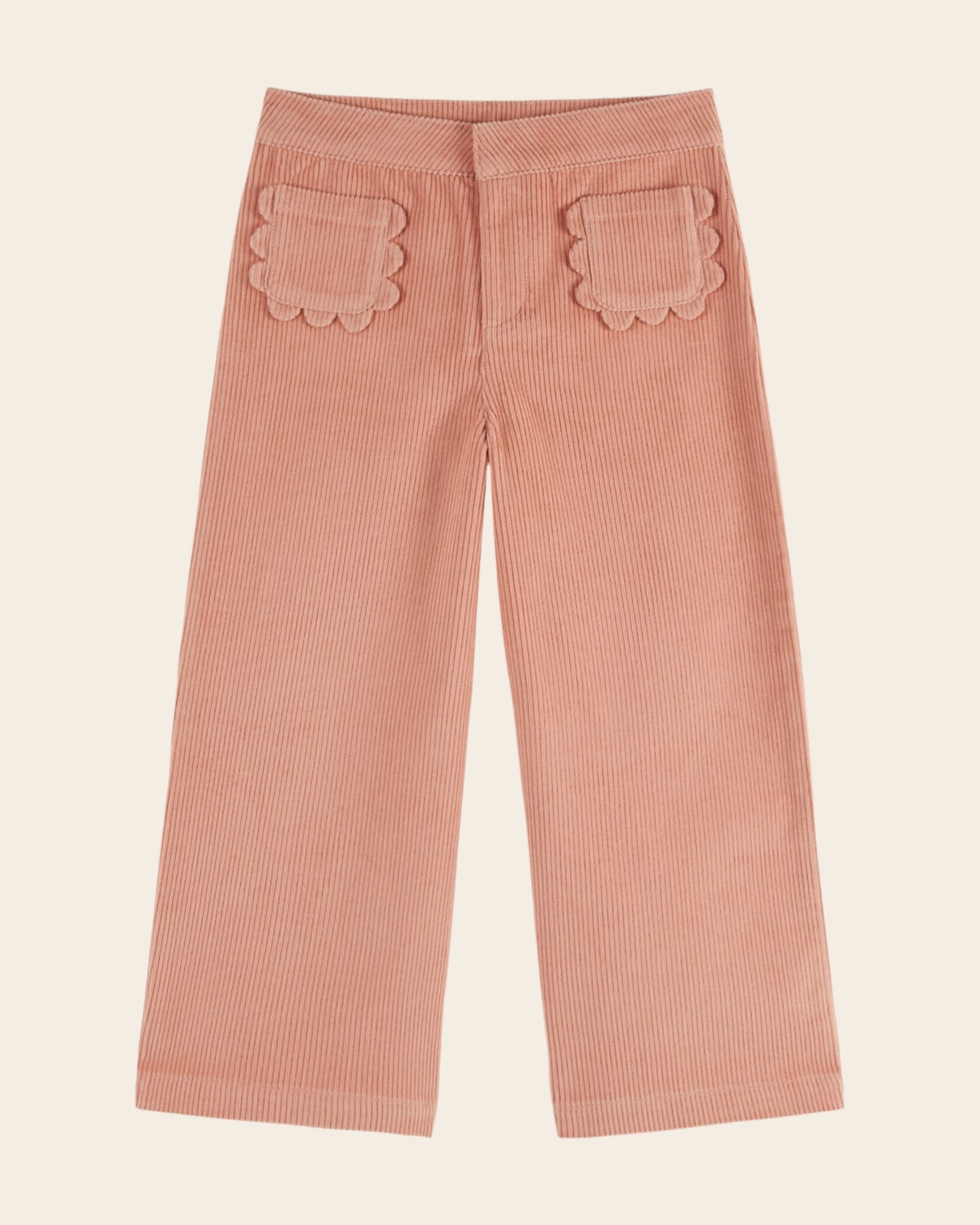 Pantalon - Velours poches fleurs rose