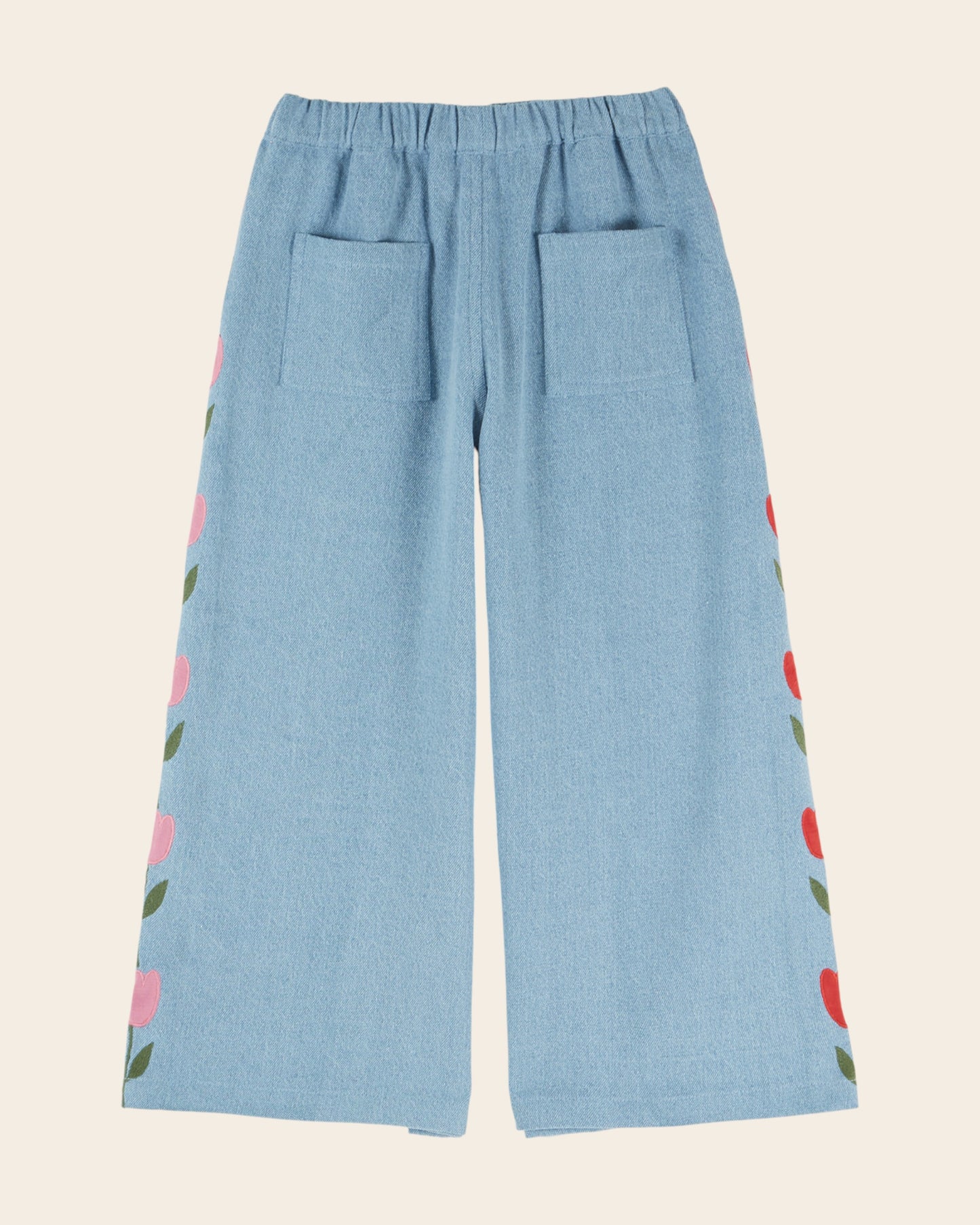 Pantalon - Tulipes brodées denim light