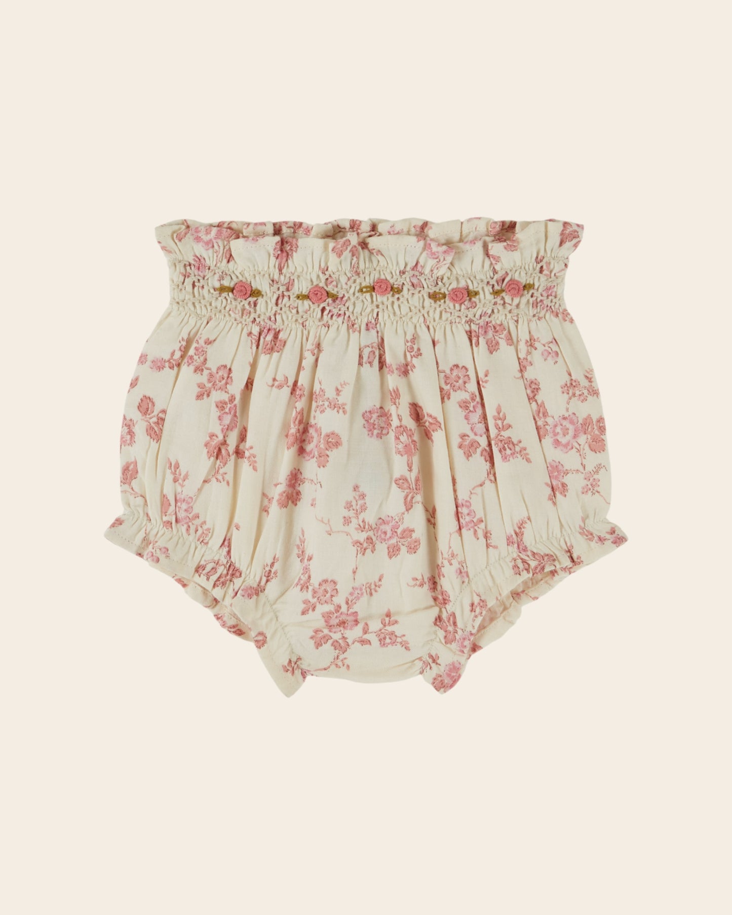 Bloomer - Smocké fleuri écru et rose