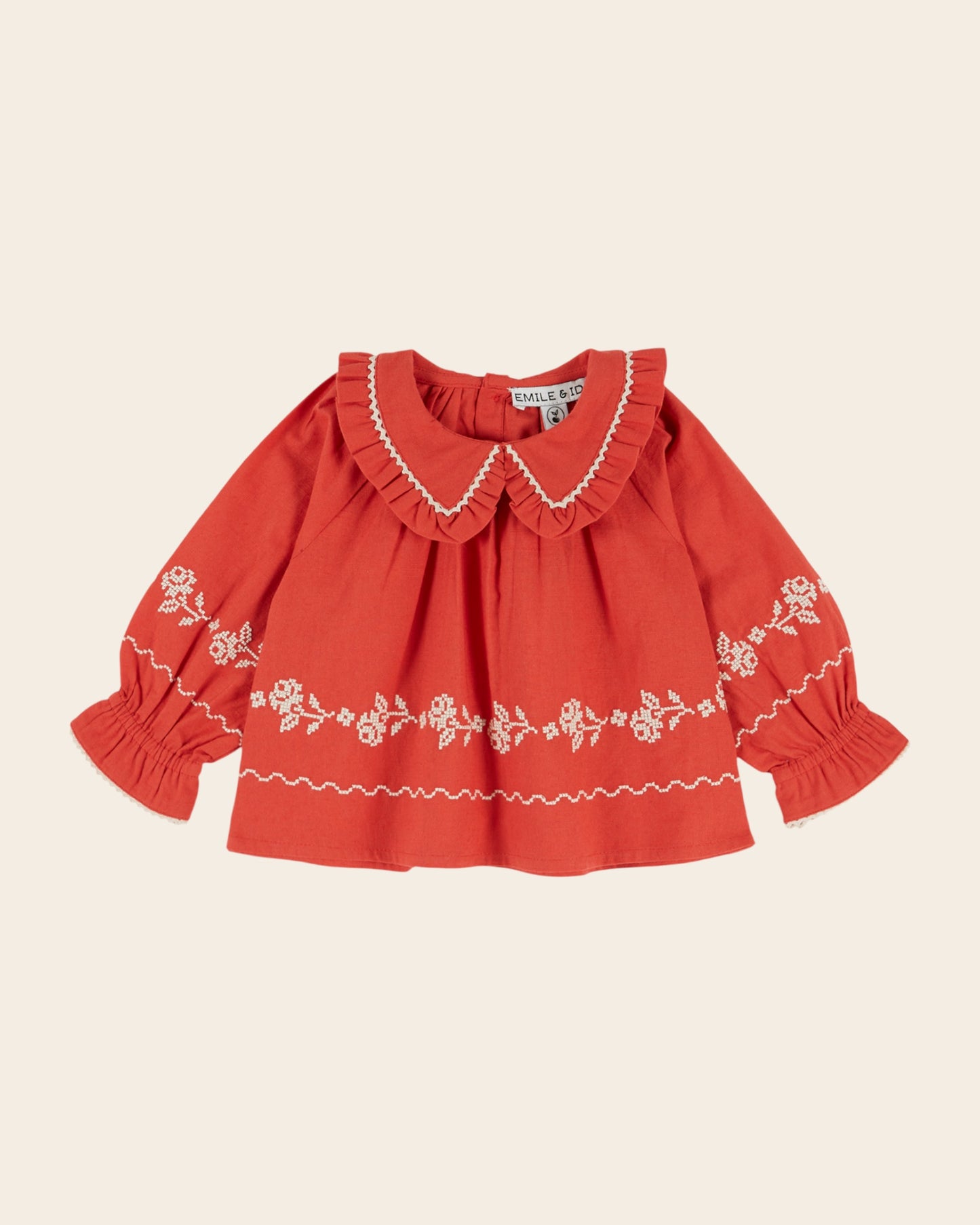 Blouse - Col volanté rouge