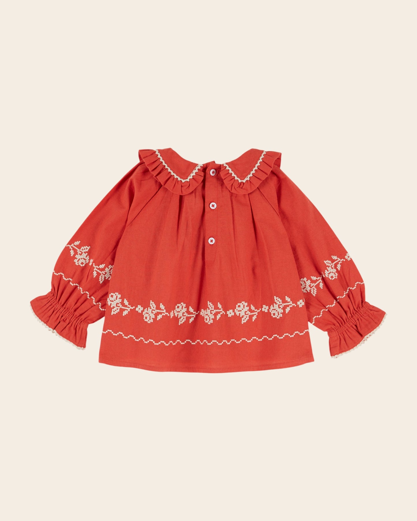 Blouse - Col volanté rouge
