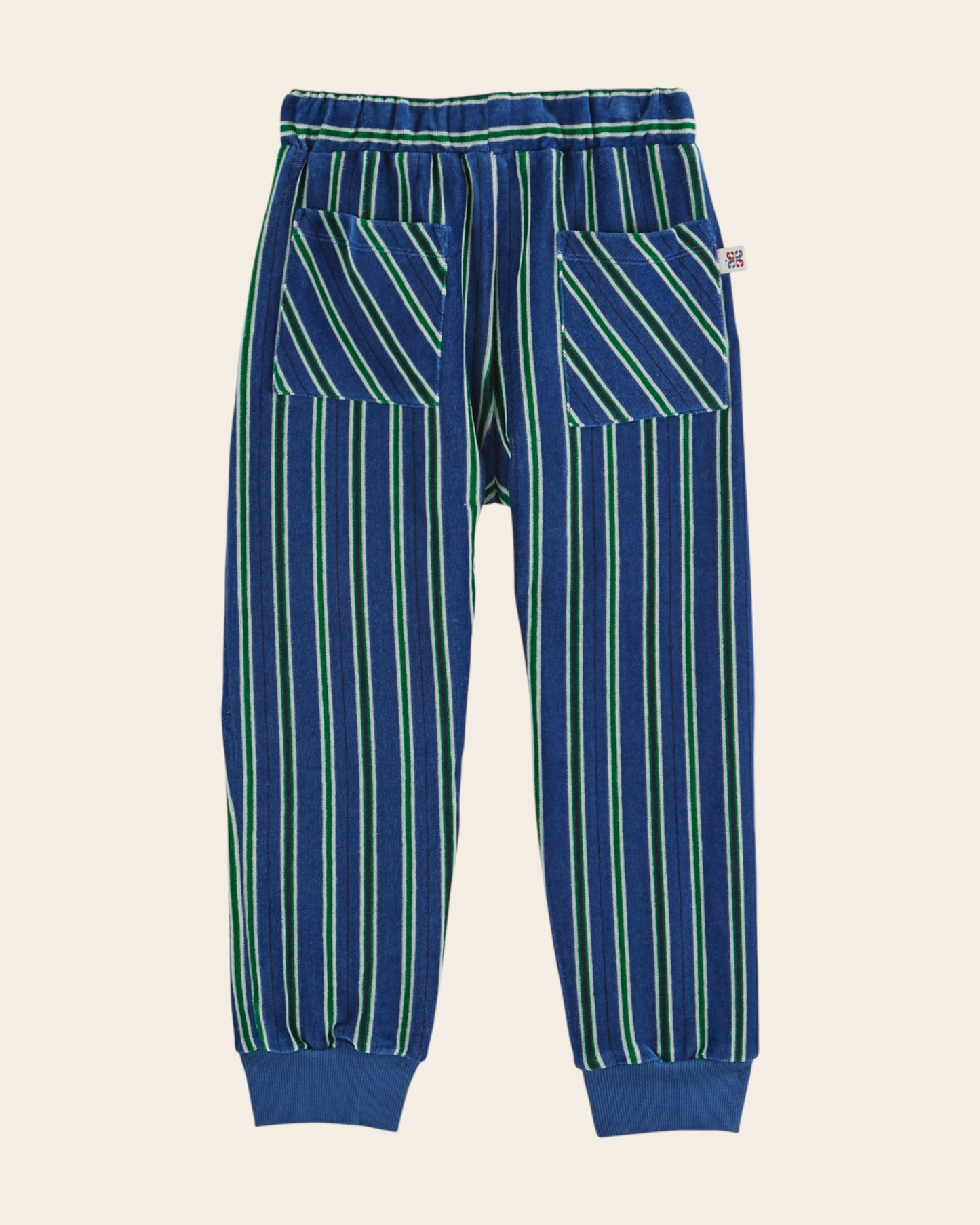 Pantalon jogger - Velours rayé bleu et vert