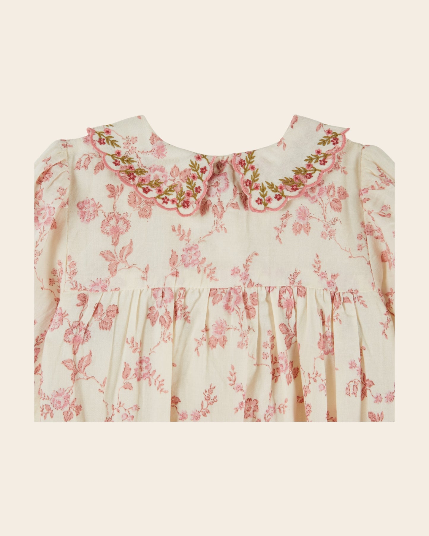 Barboteuse - Smockée fleuri écru et rose