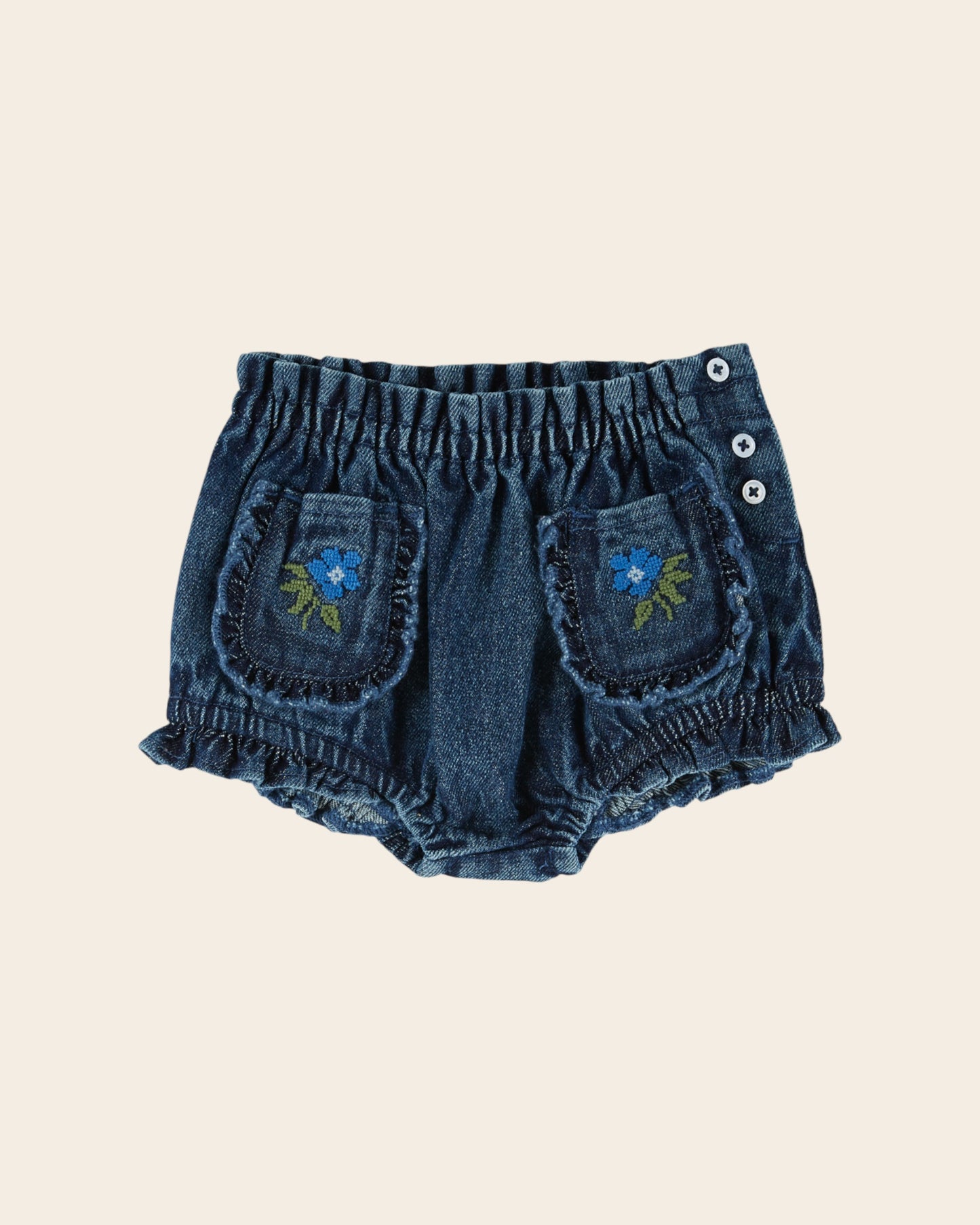 Bloomer - Denim bleu fleur brodée