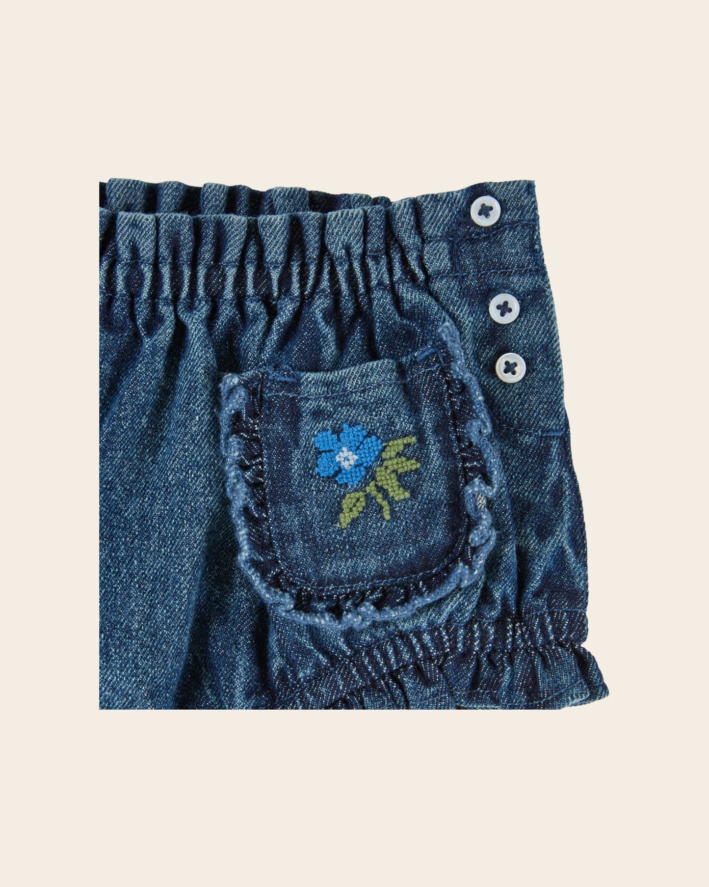 Bloomer - Denim bleu fleur brodée