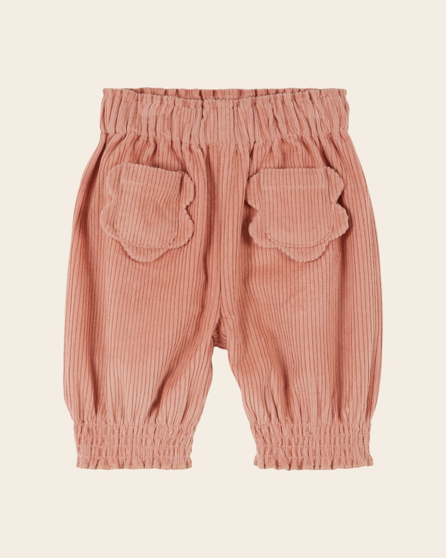 Pantalon bébé - Velours poches fleurs rose