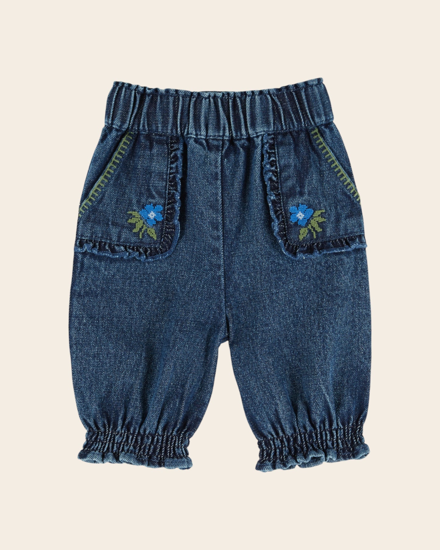 Pantalon bébé - Brodé denim bleu