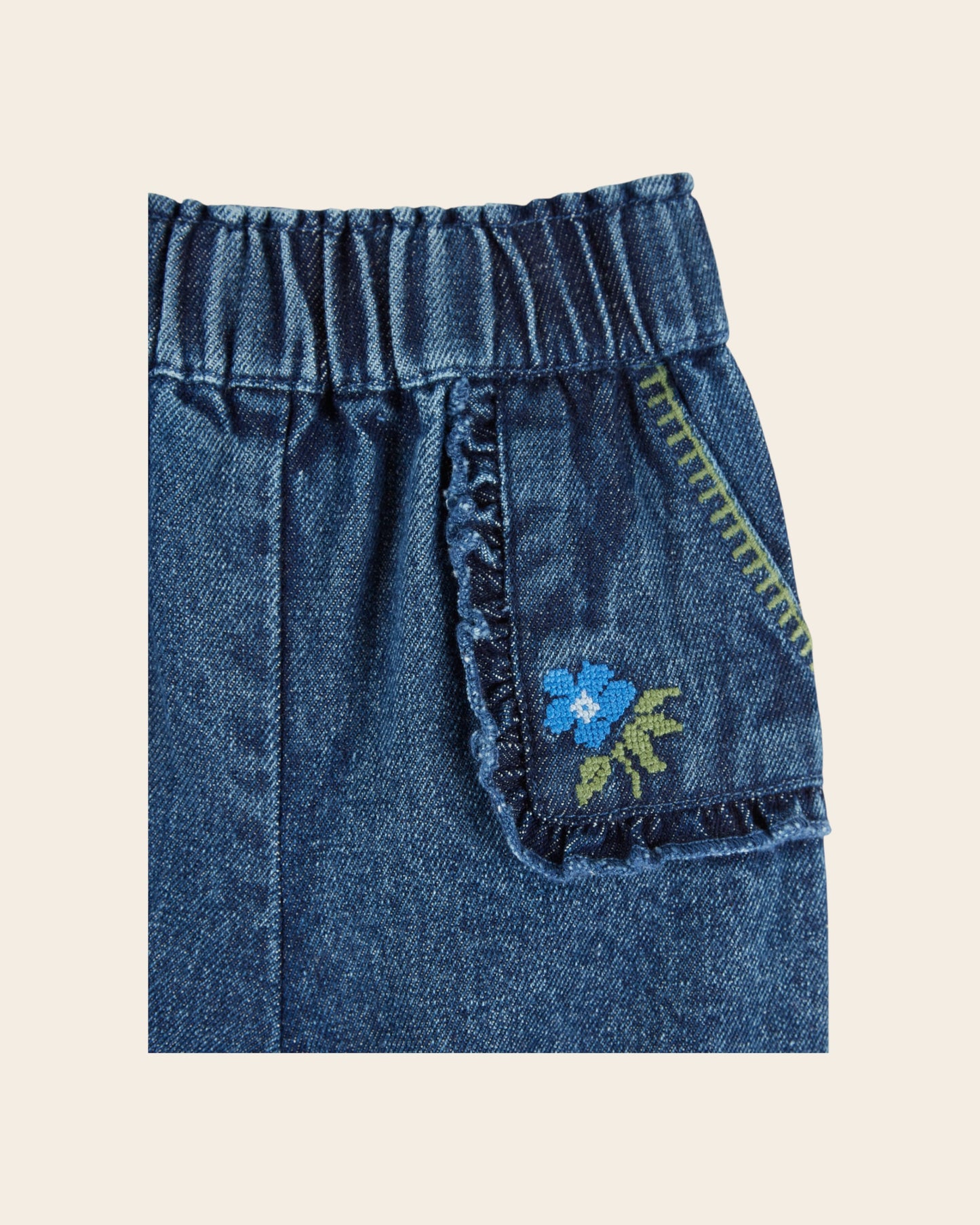 Pantalon bébé - Brodé denim bleu