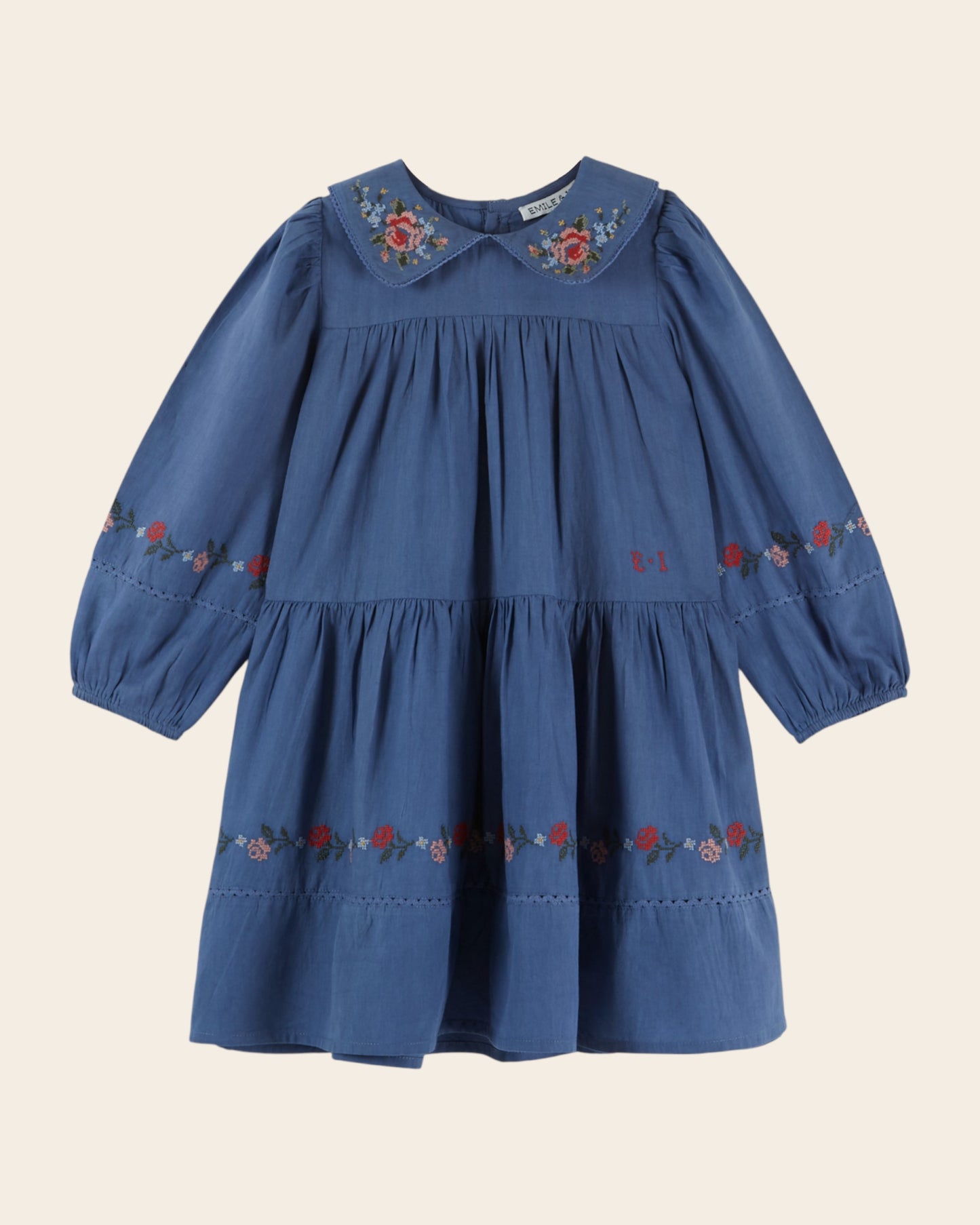 Robe - Brodée point de croix bleu